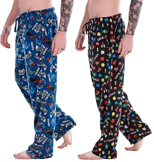 Mens Pack of 2 Gamer Lounge Pants | Game Over/Controller/Eat Sleep Game Repeat Designs | Soft Fleece Sleep/Lounge Wear | Gamer Gift Idea - Mens Sizes S - 2XL