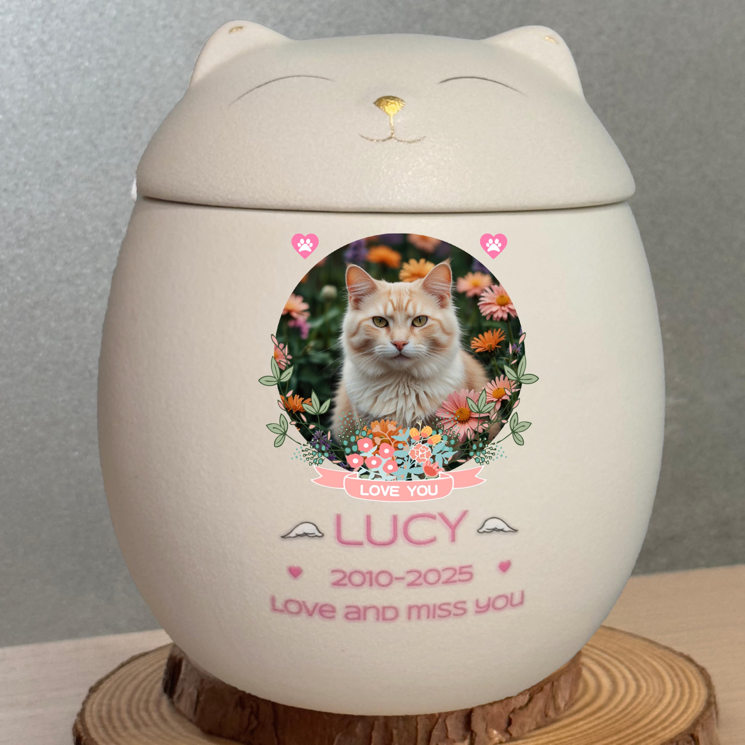 Urna per gatti,Urna per animali domestici per ceneri di gatti,Urna in ceramica,Fatto a mano,Urna per piccoli animali, (bianco)