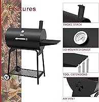 Vista 5 de Royal Gourmet CC1830 Parrilla de Carbón de Barril de 30 Pulgadas con Rejilla de Calentamiento, Parrilla de BBQ al Aire Libre con 627 Pulgadas