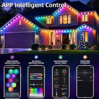 segrass 50FT Smart Permanent Outdoor Lights RGB+IC Eaves Christmas Light