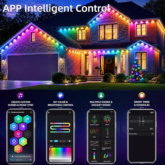 segrass 50FT Smart Permanent Outdoor Lights RGB+IC Eaves Christmas Light