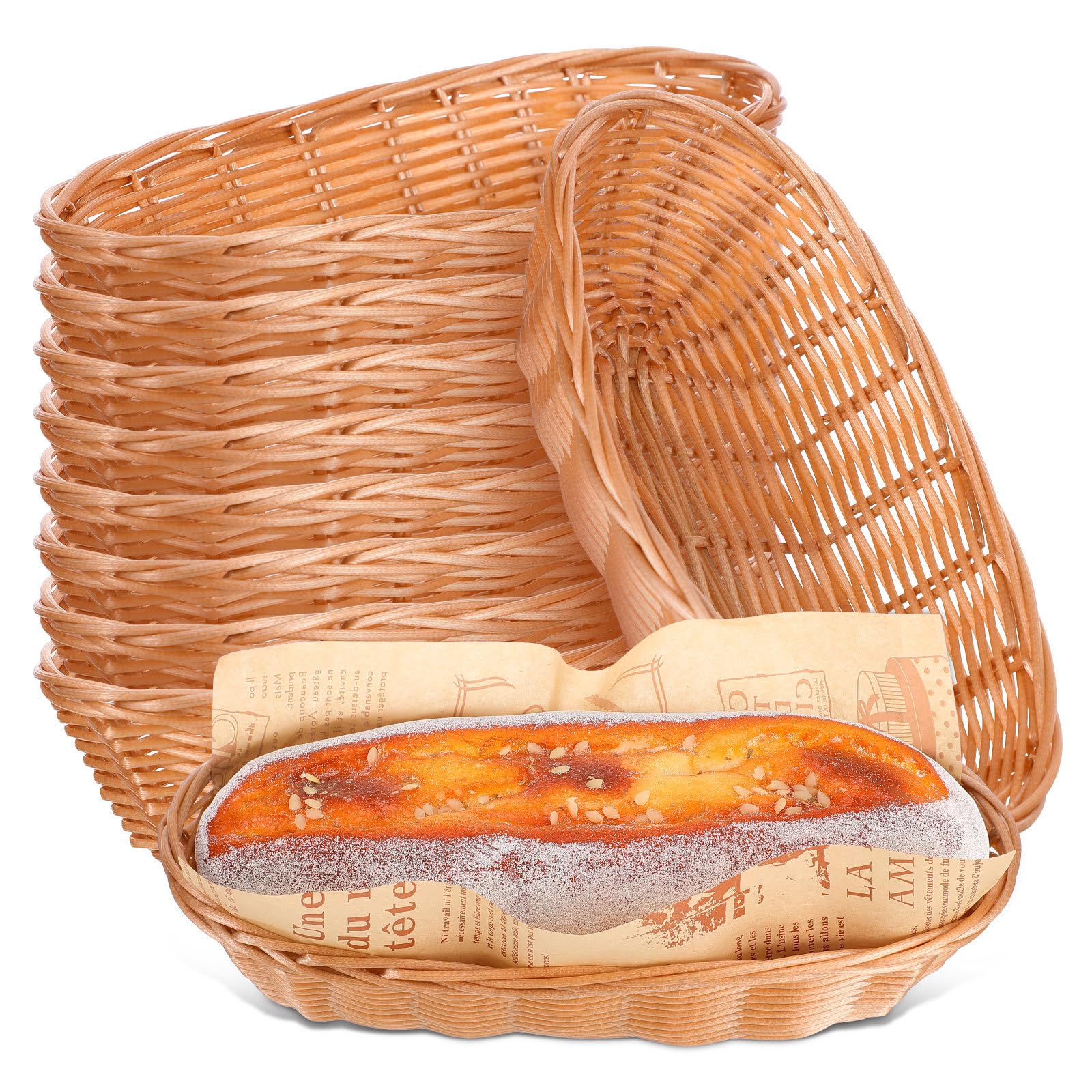 Brotkörbe und Großer Brotkorb mit Rattanoptik aus Kunststoff 10 Stück zum Servieren von Brot und Süßigkeiten für Zuhause und Restaurant Wiederverwendbar