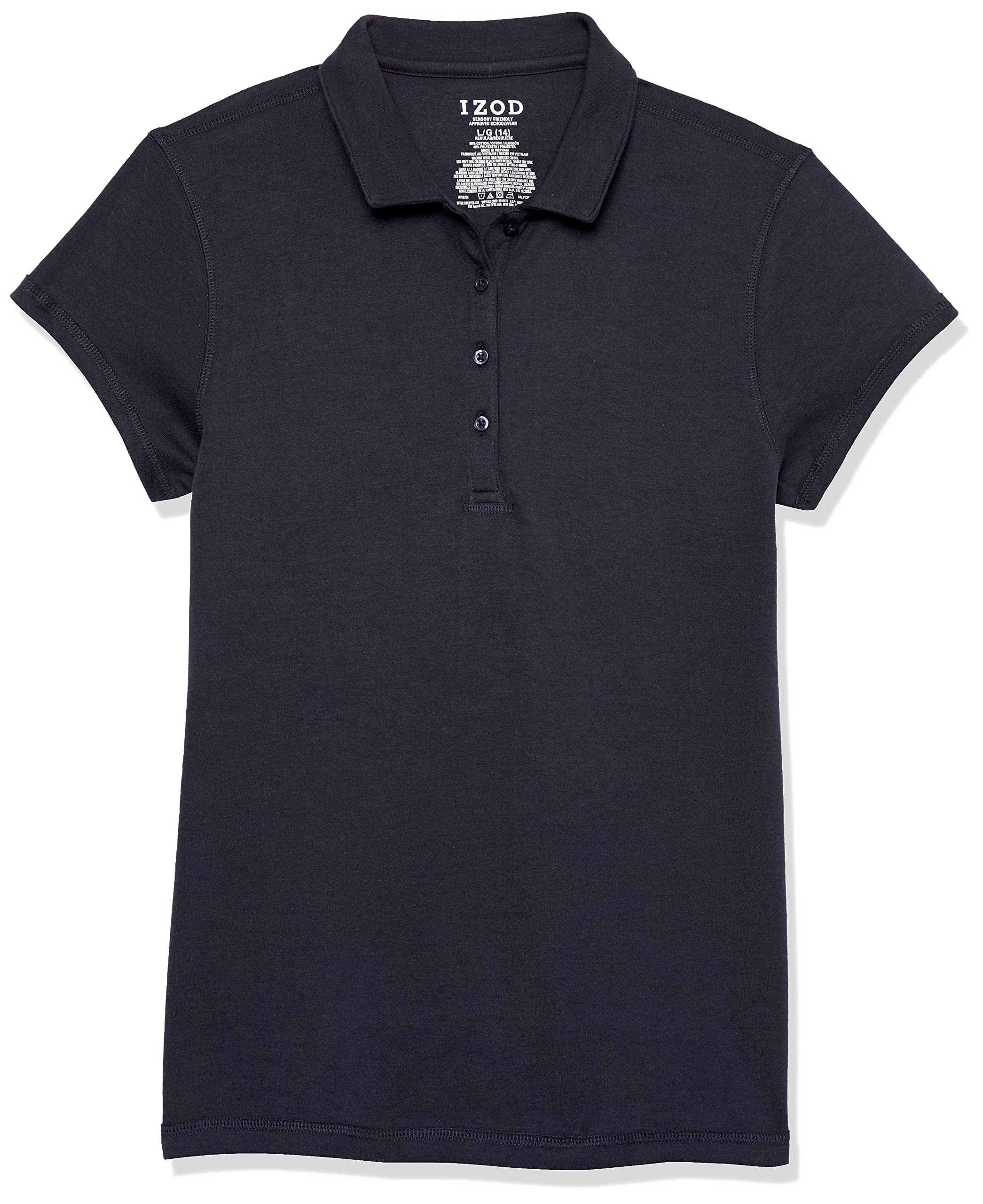 Izod Girls' School Uniform Sensory-Friendly Short Sleeve Polo Shirt