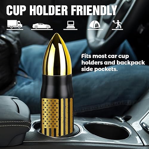 Miniatura 4 de Vaso de acero inoxidable con la bandera estadounidense negra y dorada, vaso aislado al vacío de 17 onzas, regalos patrióticos de Navidad, cumpleaños