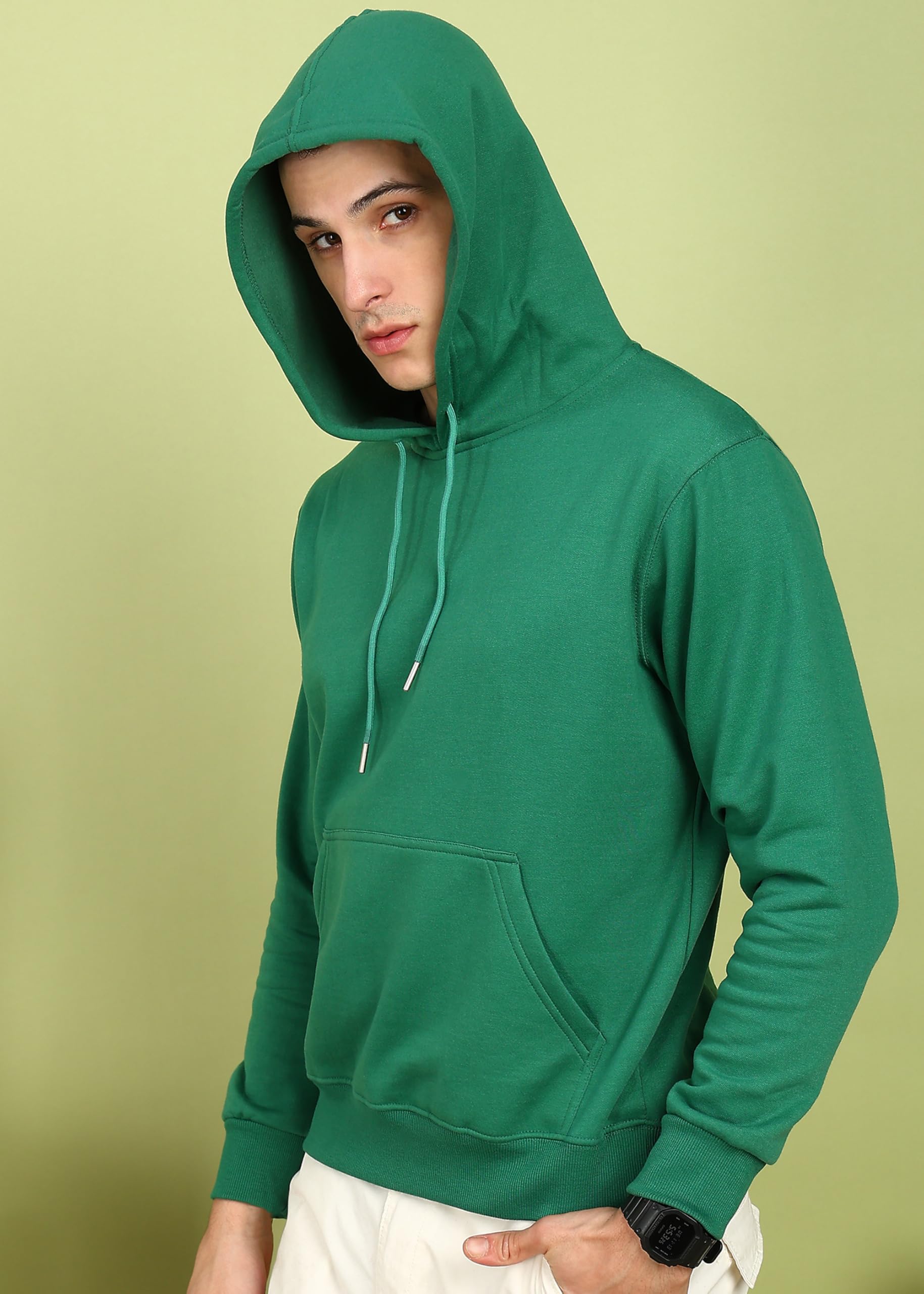 Alan Jones Clothing Men’s Solid Hooded Sweatshirt | Drawstring Hood, Kangaroo Pocket, Ribbed Hem | Regular Fit | Sizes S–5XL | Multiple Colors (Sports Green_XL) 2