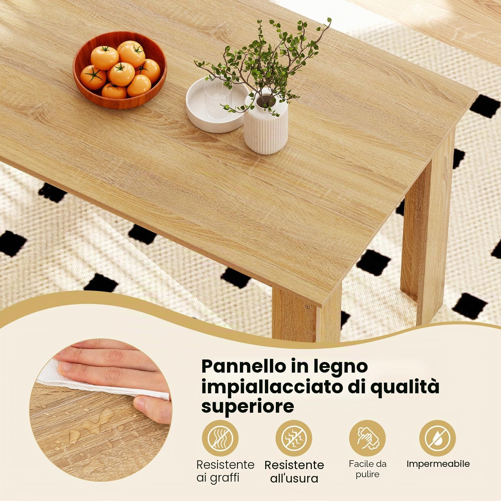 GIANTEX Tavolo Da Pranzo In Legno, Tavolo Da Cucina 120 X 70 Cm, Tavolo Rettangolare Per 4-6 Persone, Scrivania, Per Sala Da Pranzo, Cucina