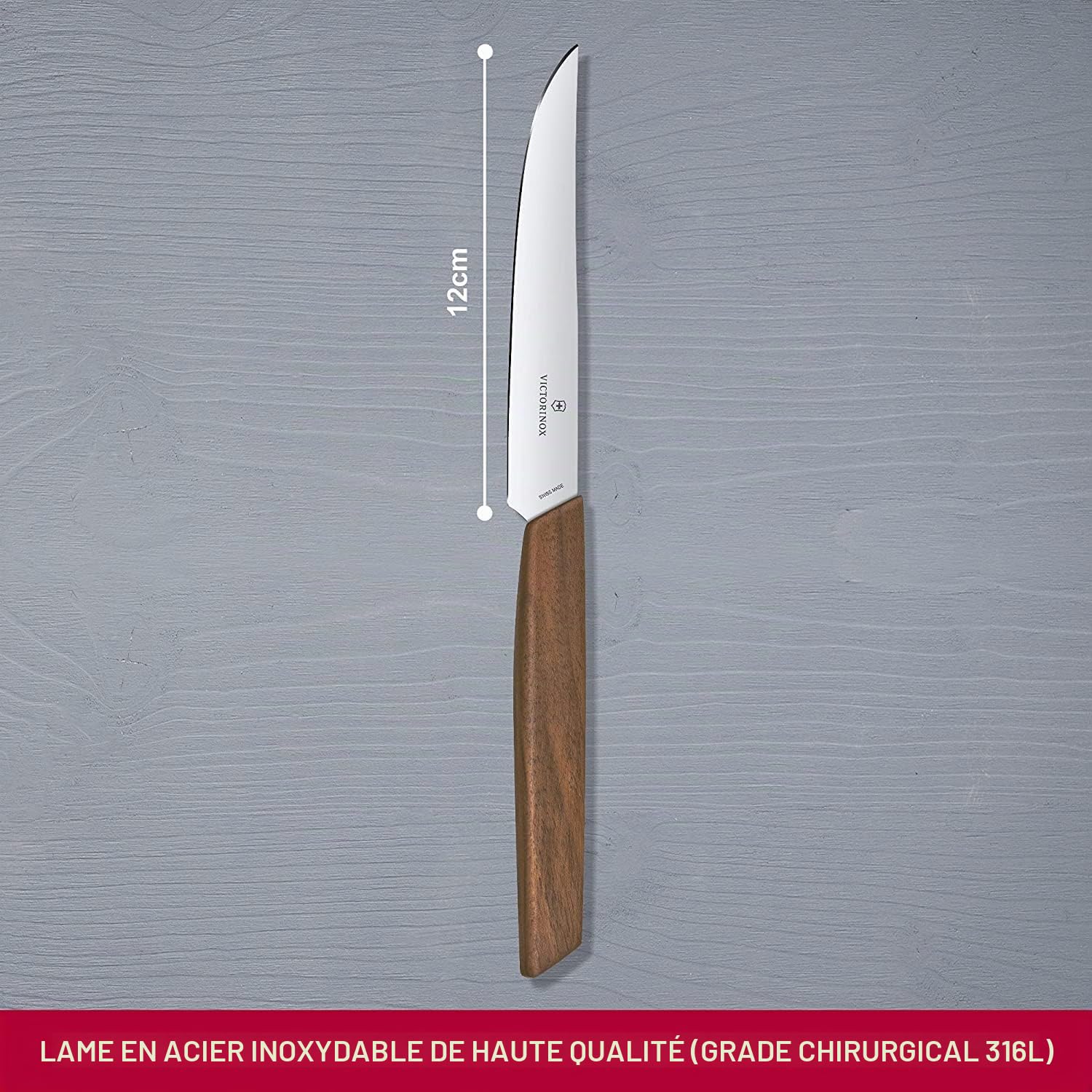 Victorinox Swiss Modern, Set de couteaux à steak professionnels, 2 pièces, Lame extra-tranchante, tranchant droit, 12 cm, manche en bois, Acier inoxydable, brun
