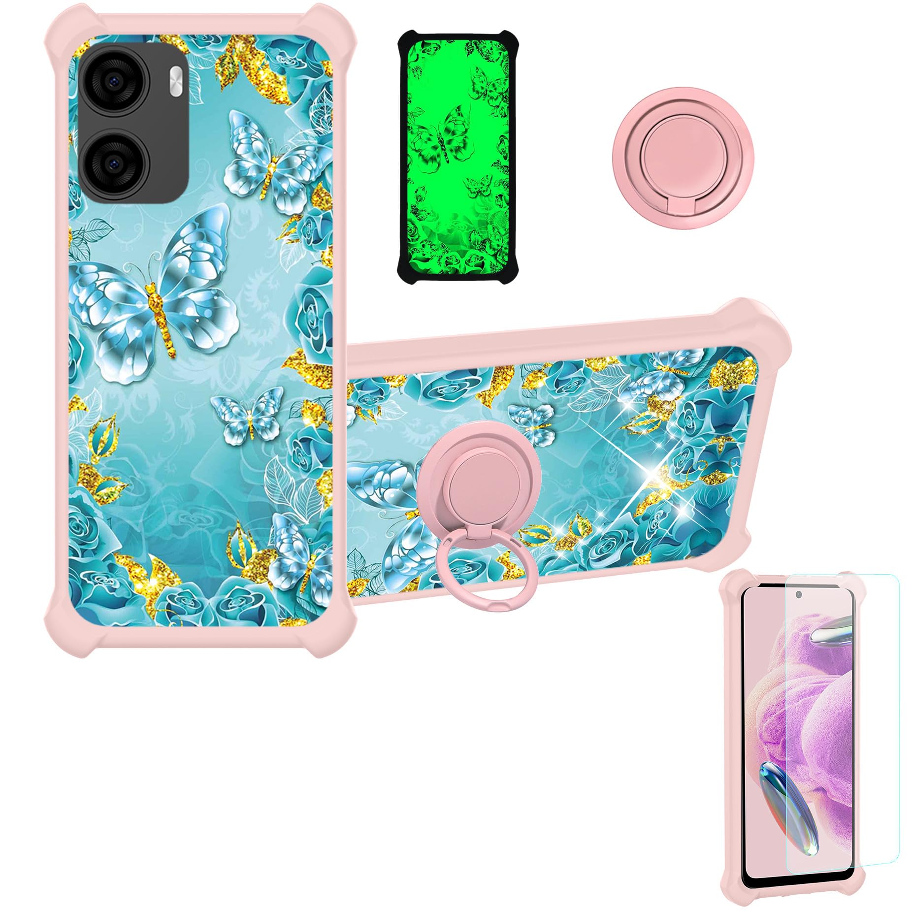 jioeuinly Case Compatible for Maxwest Astro A66 Phone Case Cover [with Tempered Glass Screen Protector][Hard PC + Soft Silicone][Ring Support] [Gold