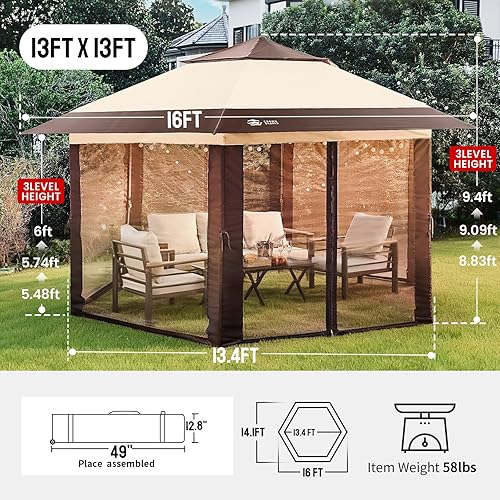 Miniatura 6 de CROWN SHADES Gazebo desplegable de 13 x 13 pulgadas con mosquiteras, kiosco portátil patentado de 6 caras, tela recubierta plateada 300D, resistente