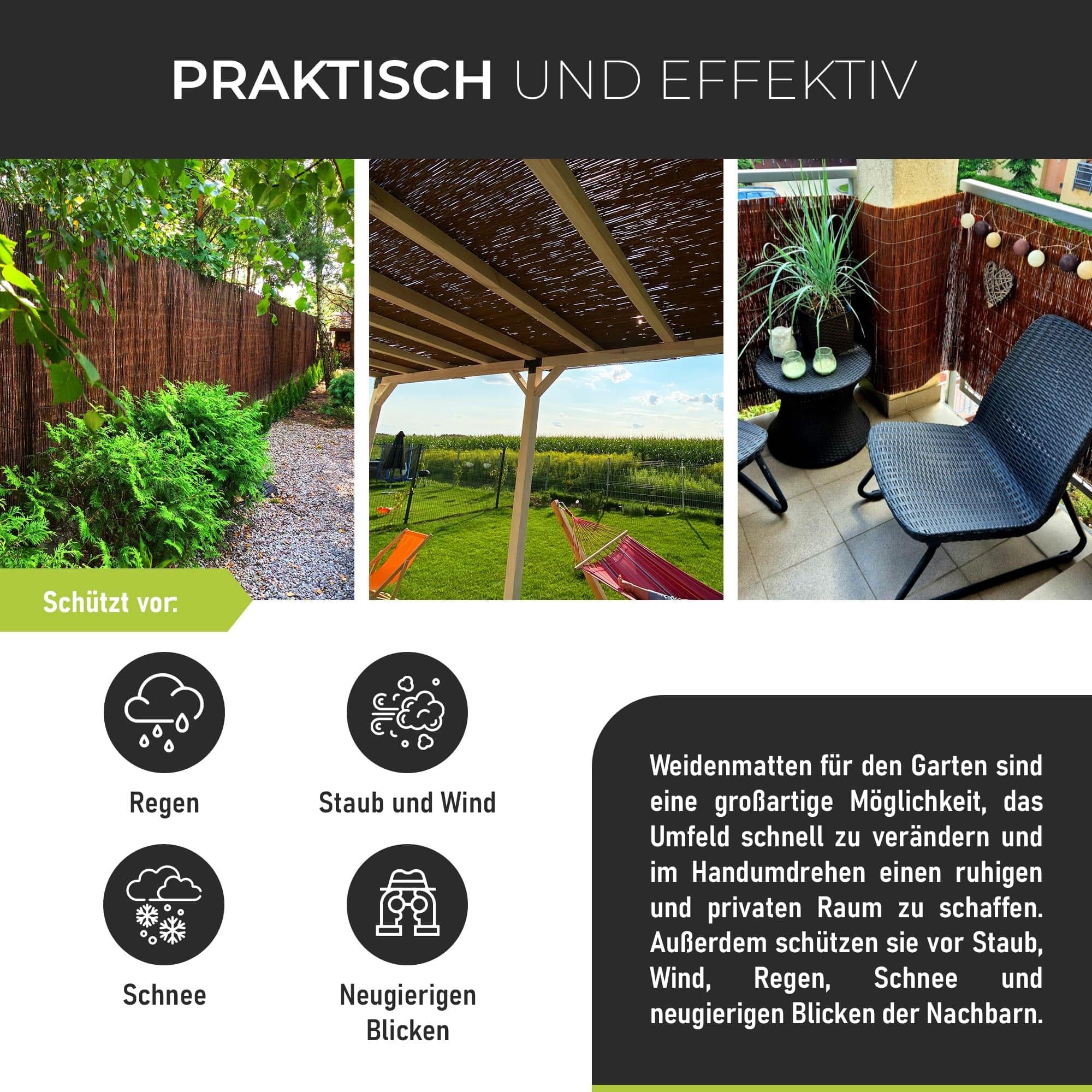 Weidenmatte 90 x 500 cm - natürlicher Sichtschutz für Garten, Balkon und Terrasse, Sichtschutzzaun in 60 Größen, Sichtschutzmatte Gartenzaun - Windschutz & Sonnenschutz