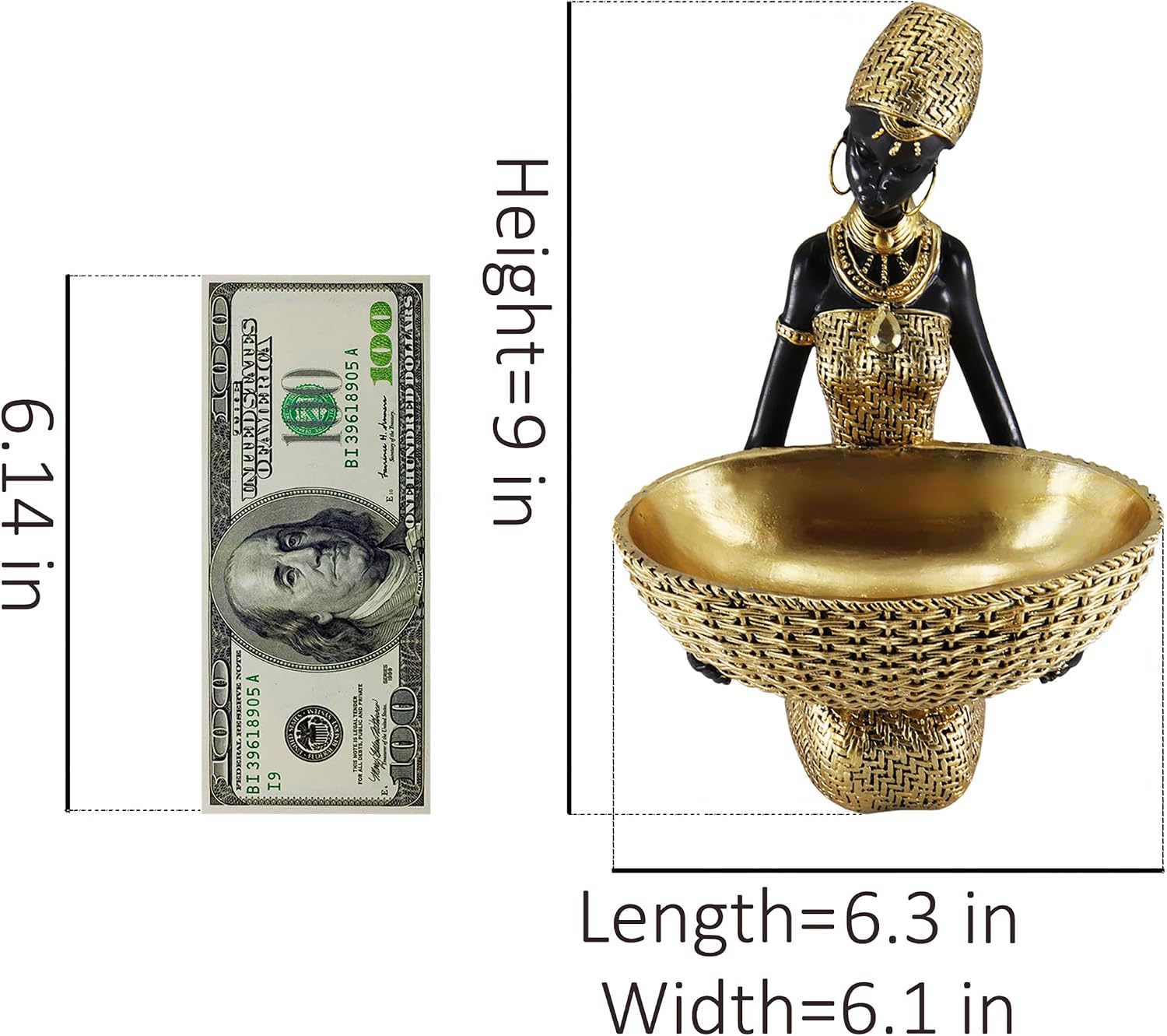Lescafita African Seated Woman Statue Holding Basket image 3