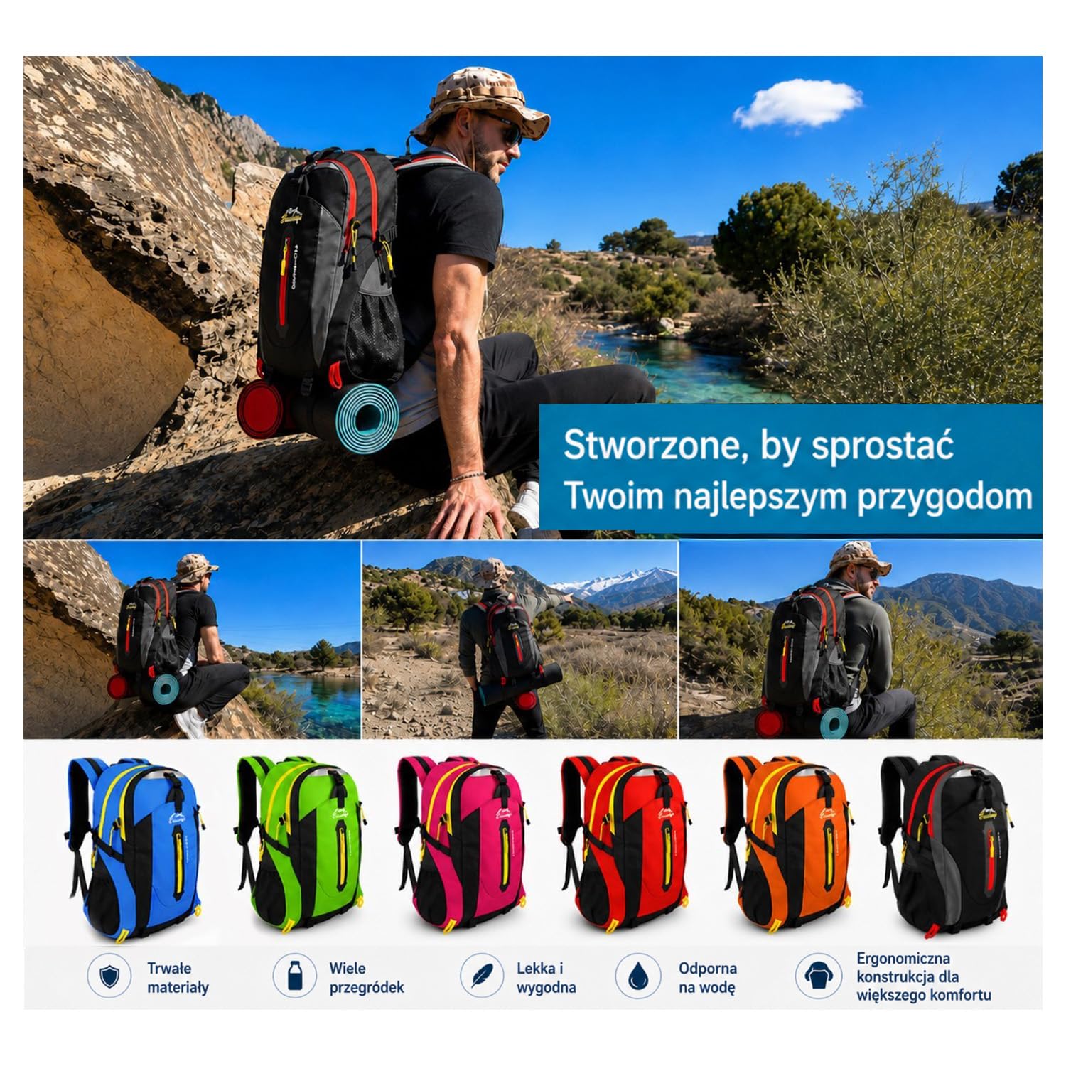 OcioDual Plecak turystyczny 30L Czarny Lekki wodoodporny plecak podróżny Składany plecak survivalowy Damski plecak kempingowy Męskie plecaki trekkingowe górskie Nordic Walking Sport