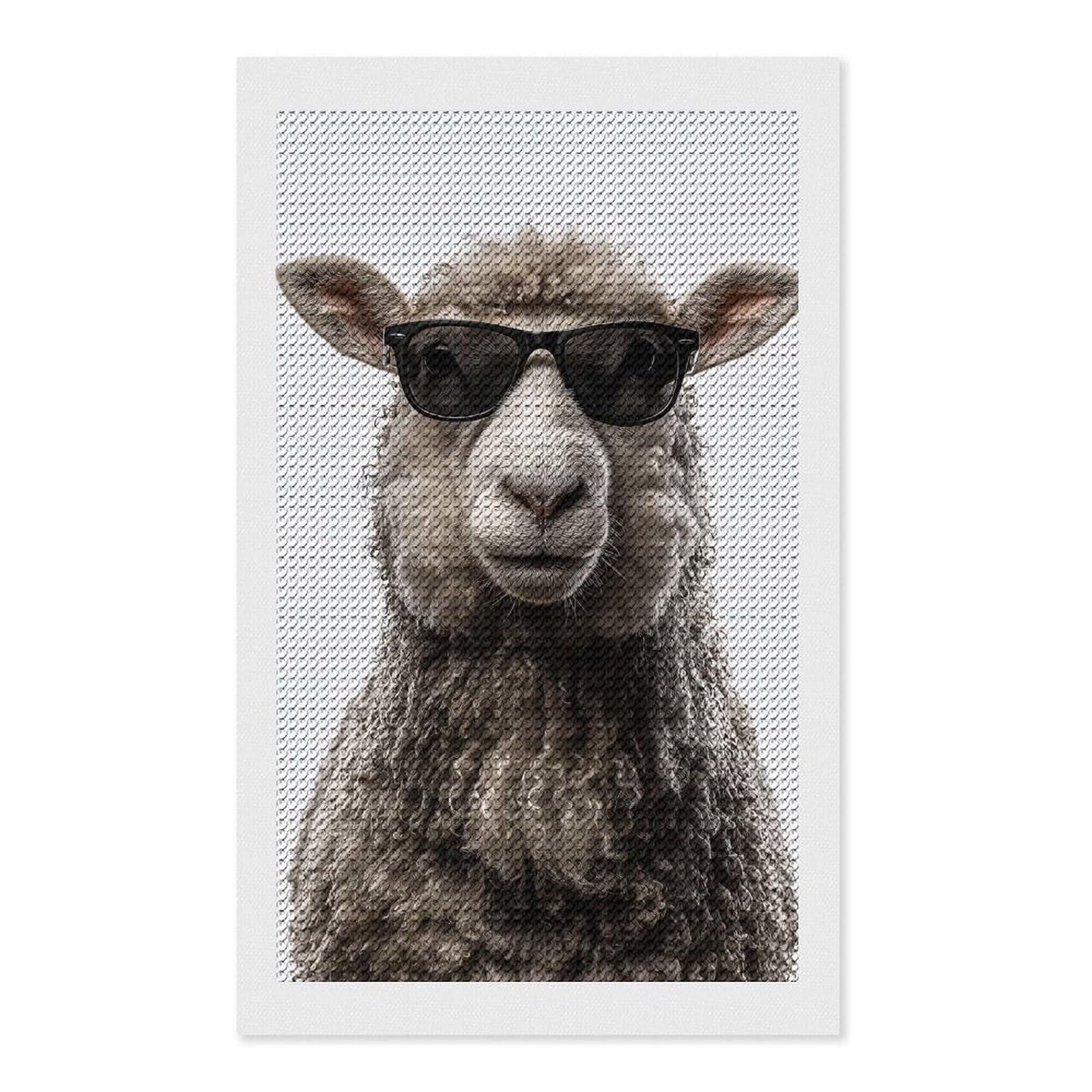 Junmoney Cool Sheep with Sunglasses Portrait Diamond Painting Canvas Set 12"x20", Satisfying Creative Project, Easy to Follow Symbols, Fun Craft Experience