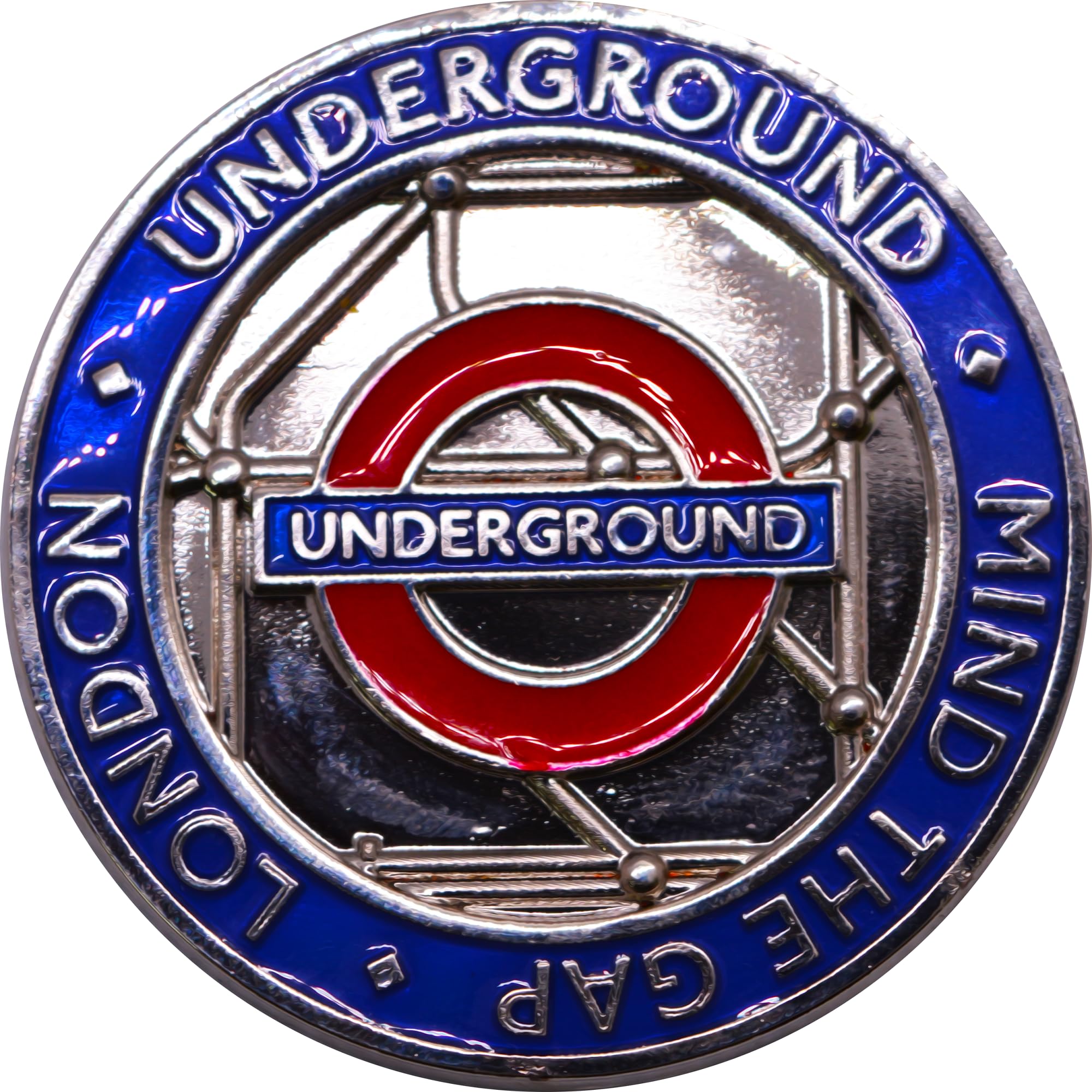 Licensed London Underground Coin Shaped Fridge Magnet – Official TFL Souvenir, Strong Magnetic Chrome Finish Metal, Enamel Roundel Design, 4 Styles (Underground, Mind The Gap, London, Train)