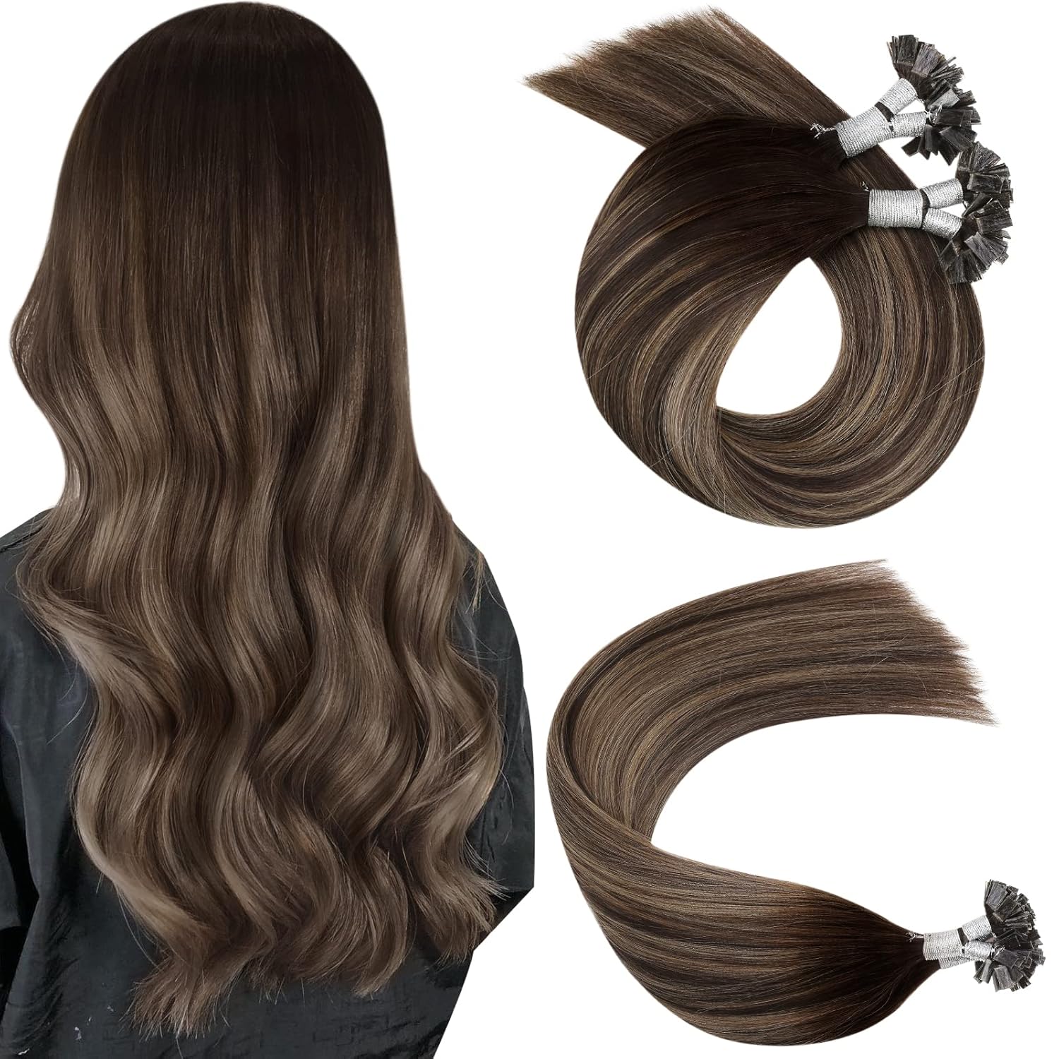Ugeat 16 Inch Flat Tip Hair Extensions Pre Bonded Hair