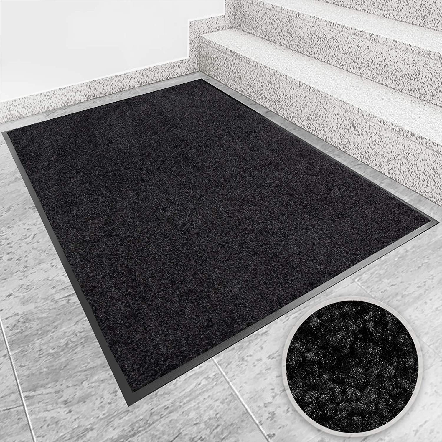 KARAT - Tapis Anti-salissures - Paillasson de Porte Lavable et Ultra Absorbant - Tapis de Porte Dos et Surface antidérapant - Use&Wash, 120 x 180 cm, Noir 1000