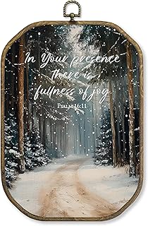 WUHSDIBC Vintage Winter Christian Forest Octagon Wall Art Decor, Bible Verse Framed Canvas Art Prints, Rustic Farmhouse Winter Religious Wall Hanging Decor for Home Bedroom Church, 10.2x7 Inches