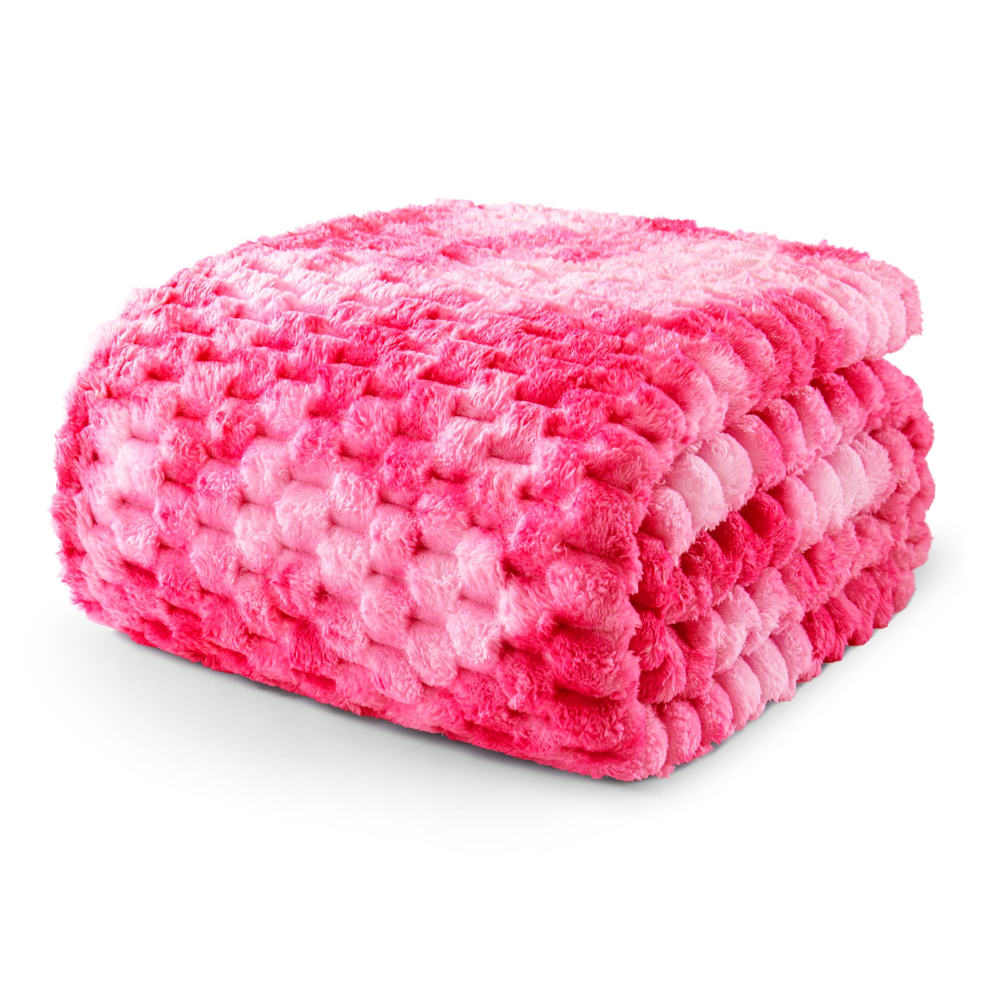 Exclusivo Mezcla Fleece Twin Blanket for Bed, Extra Large Fuzzy Tie-dye Hot Pink Bed Blankets, Soft Cozy Plush Sofa Throws for All Seasons, 90x66