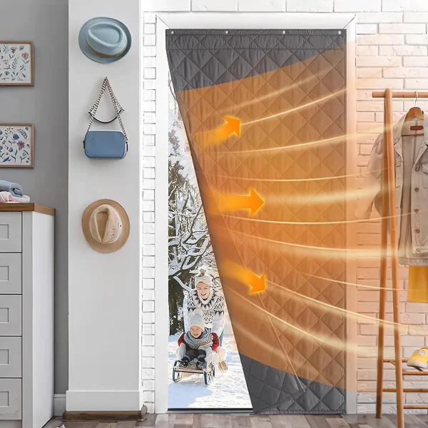 NICETOWN Door Curtain for Patio Door 100% Blackout Waterptoof Thick Warm Shades for Winter Self Adhesive Rod Pocket Curtains for Living Room Bedroom Window Cover, 1 Panel, Grey, 42" W x 86" L
