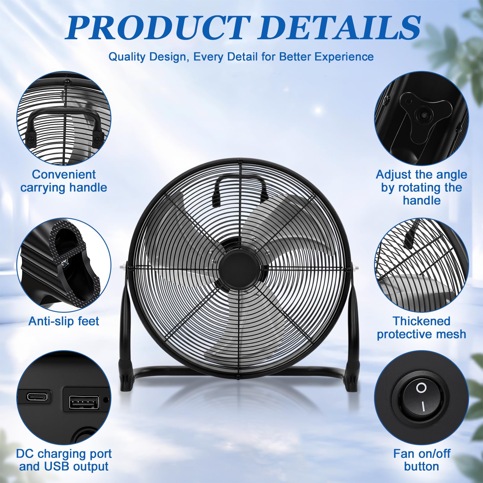 Hortsun 1 juego de ventilador de suelo de 12 pulgadas, 15600 mAh, alimentado por energía solar, negro, ventilador solar exterior, recargable, inalámbrico, inclinación de 360°, para invernadero