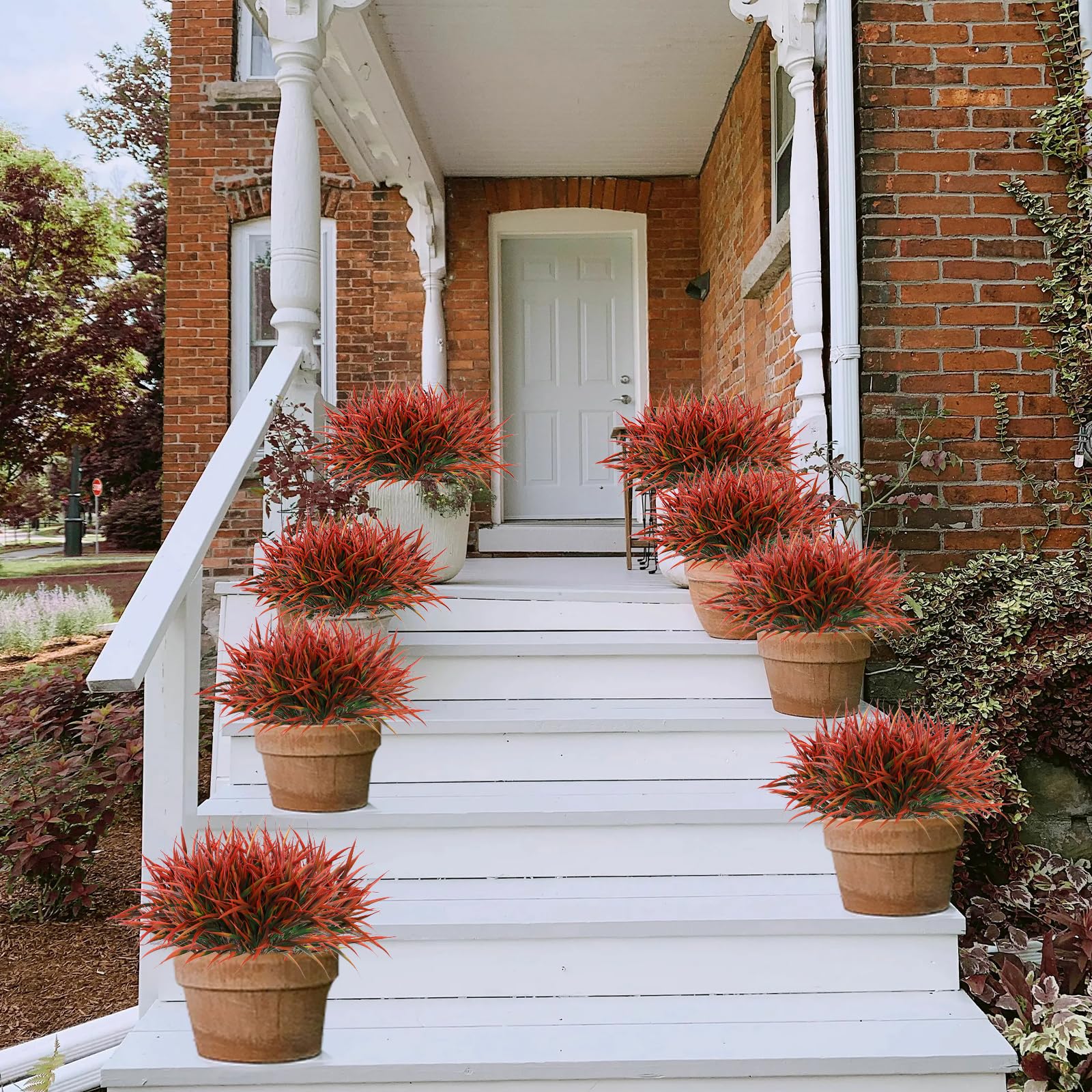 8 pezzi Piante di Erba Artificiale da Esterno Steli di Erba Finta Verde Resistenti ai Raggi UV Piante Finte in Plastica Arbusti per Primavera Estate Casa Finestra Giardino Patio Box Vialetto