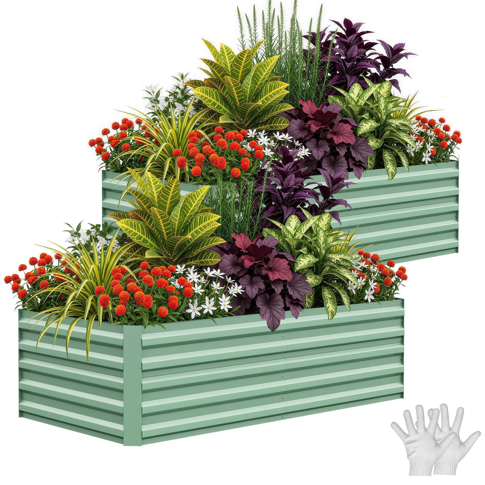 Garvee 2PCS 6x3x2ft Galvanized Raised Garden Bed, Outdoor Planter Box