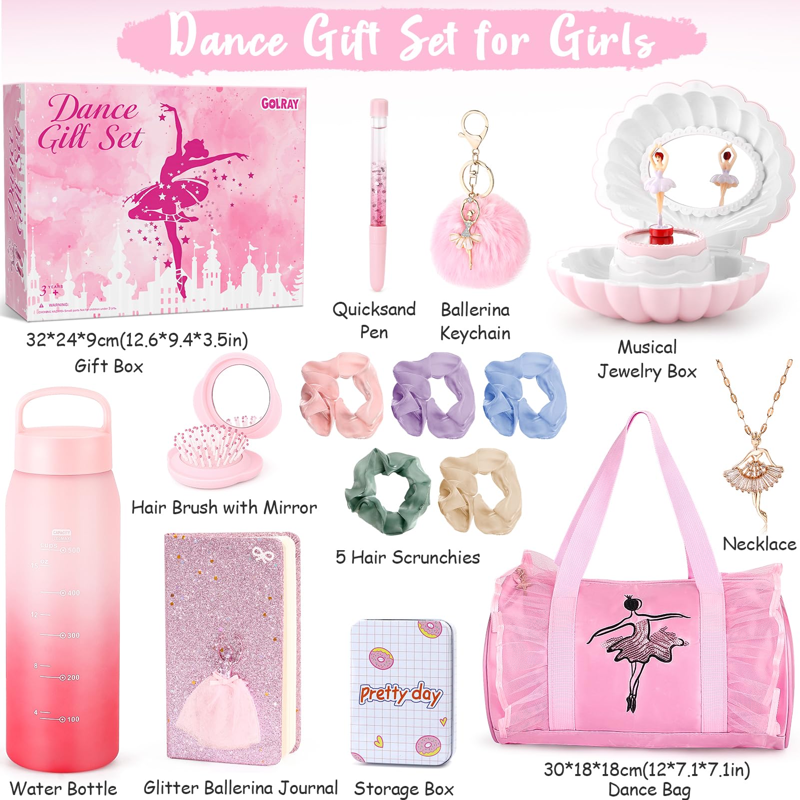 Toyssa Sac de Sport pour Fille 5-12 Ans Boîte à Musique Carnet Secret Bouteille d'Eau Collier Porte-Clés
