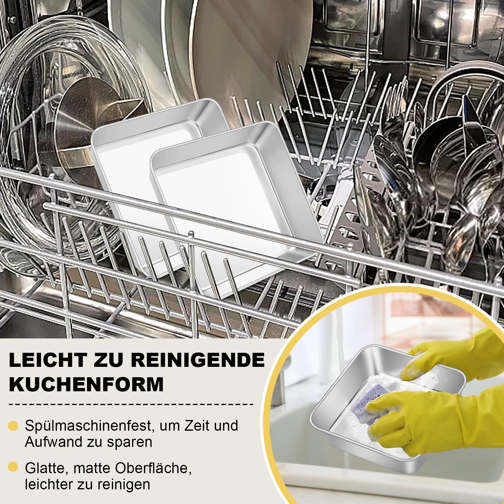 Set di 2 stampi quadrati per torte, in acciaio inox, perfetti per torte, brownie, lasagne, sani e lavabili in lavastoviglie, 15 x 15 x 5 cm