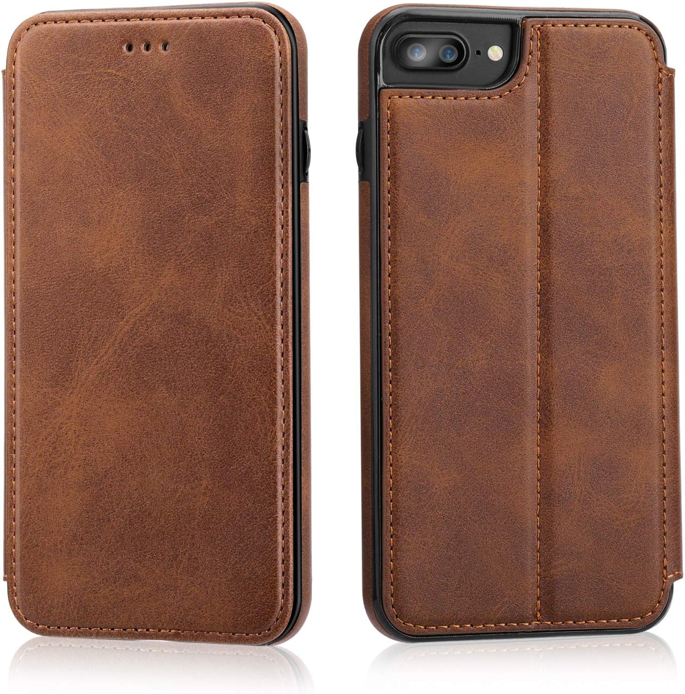 iPhone 8 Plus iPhone 7 Plus Flip Case with Wallet Card Holder, OT ONETOP Premium PU Leather Hidden Magnetic Closure Kickstand Protective Cover Case Compatible with iPhone 7/8 Plus 5.5 Inch - Brown