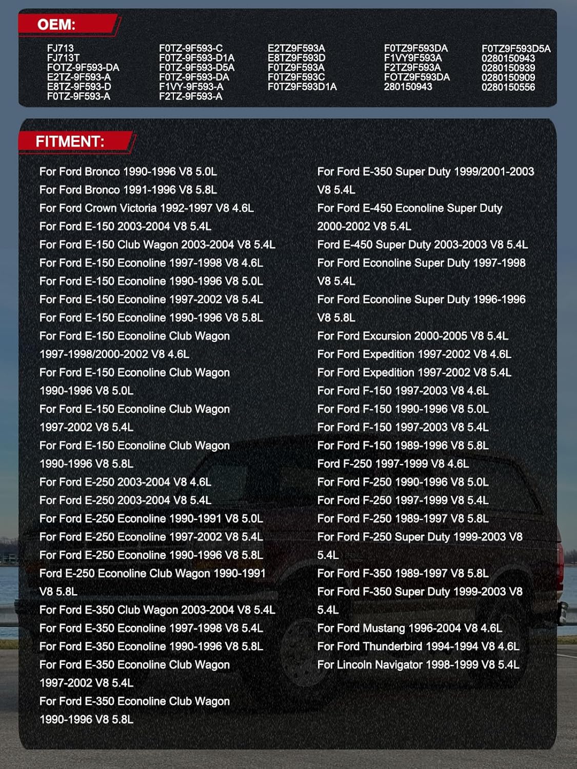 FJ713 Fuel Injectors 8PCS 1990-2005 For Ford E150/E250/E350 Econoline Club Wagon F150/F250/F350 Super Duty,For Lincoln,For Mercury,4.6L 5.0L 5.4L 5.8L,0280150943,0280150939,0280150909