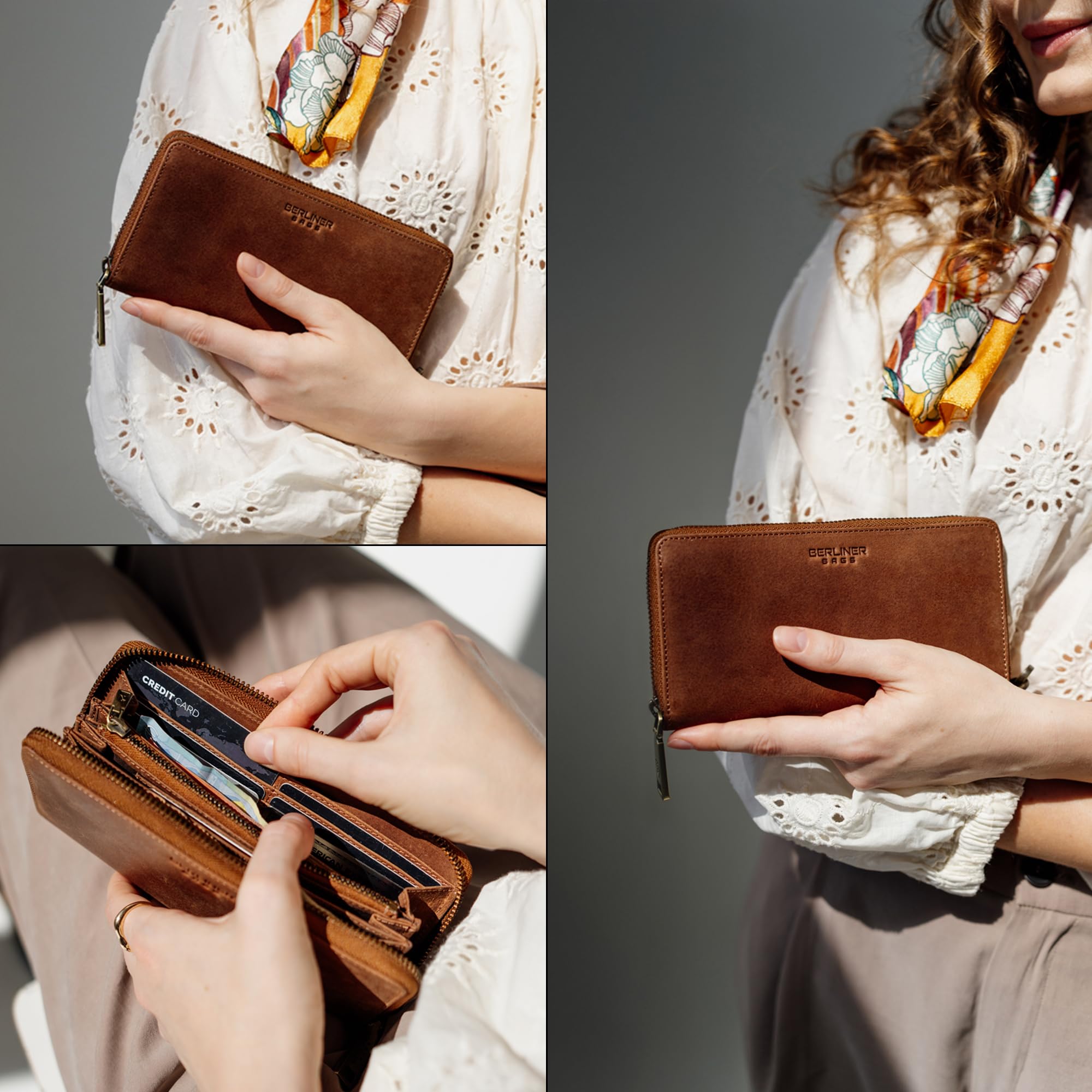 Berliner Bags Portafoglio Donna Lyon in Vera Pelle, Grande con Zip e Portamonete, Protezione RFID, 14 Carte
