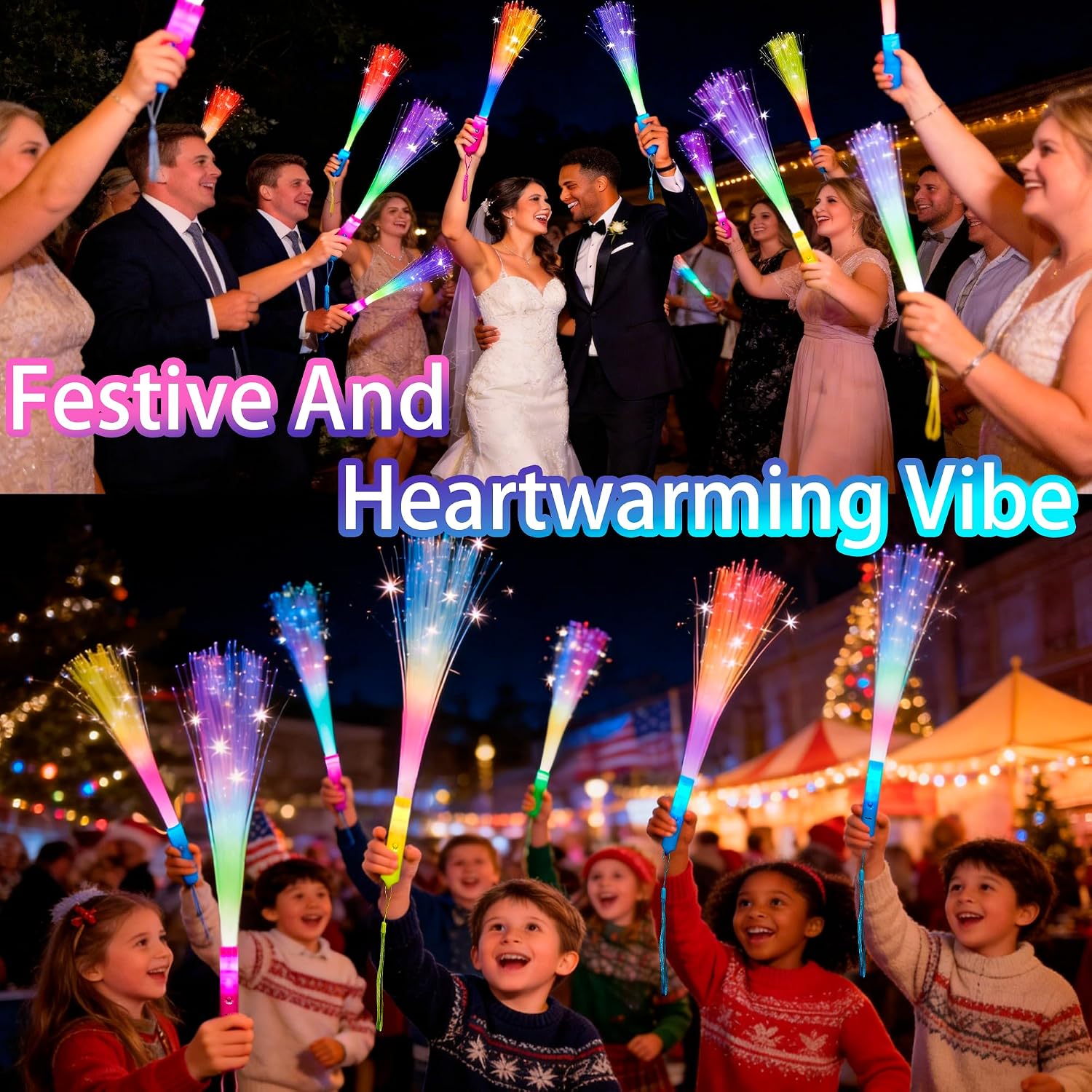 32 PCS Fiber Optic Wands Bulk, LED Flashing Light Up Wands with 3 Modes, Glow Party Supplies for Concert, Wedding, Halloween, New Years Eve & July 4th