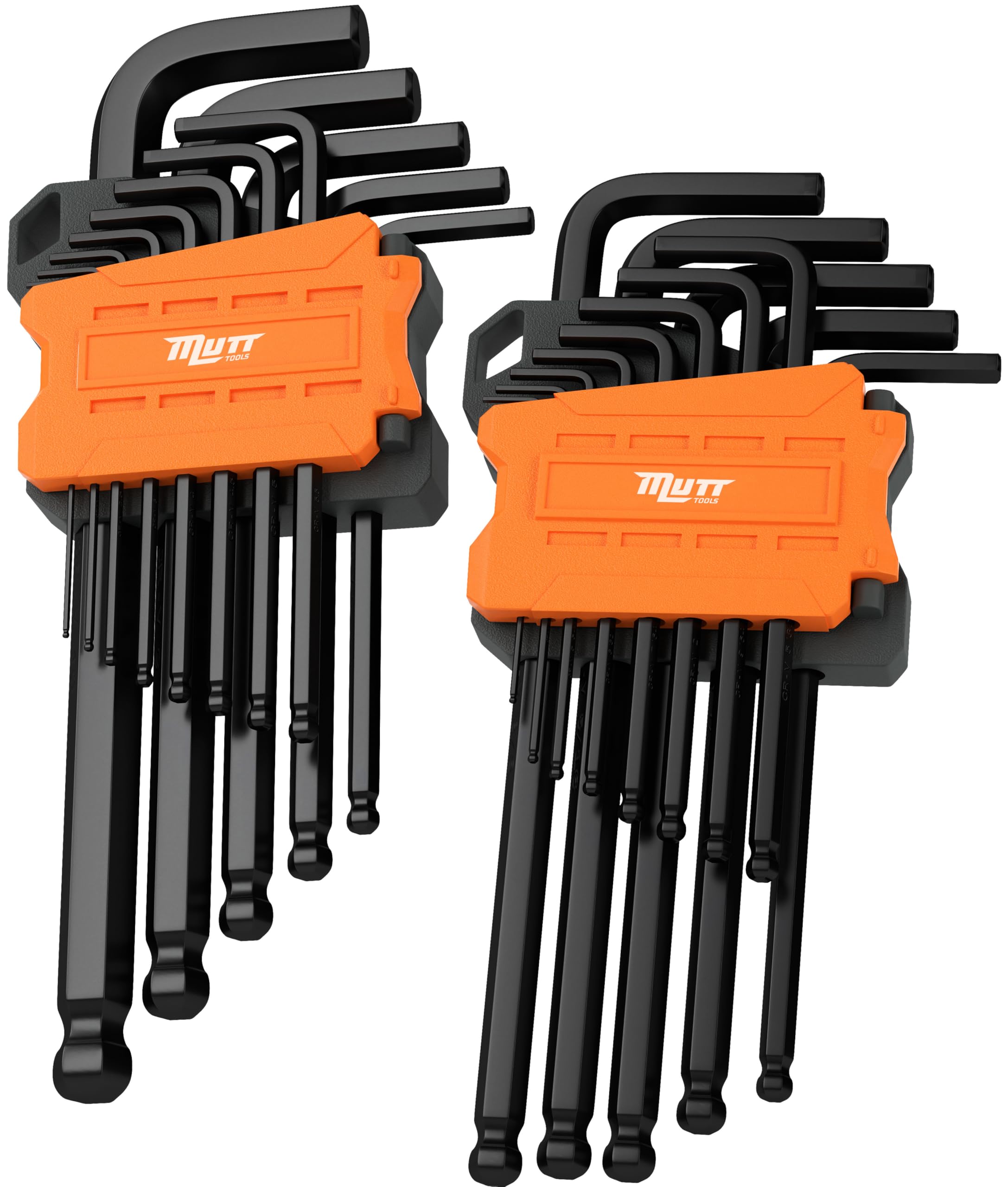 Mutt Tools 26pc Ball End Hex Key Set - Complete Metric & SAE Allen Wrench Set with Long Arm Design - Professional Grade Hex Wrenches for Mechanics,