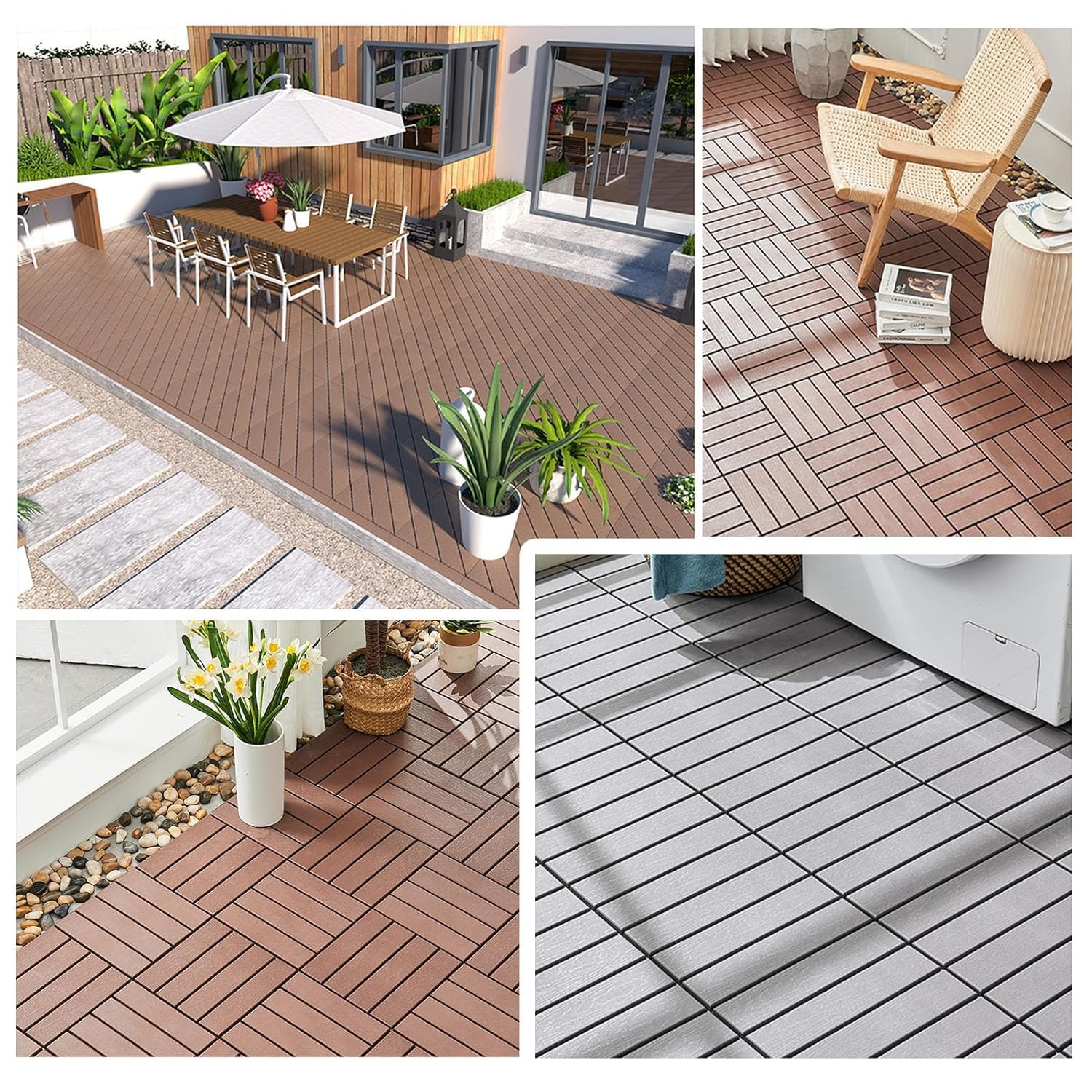 Dalles et lames de terrasse en composite, Carrelage de sol emboîtable for patio extérieur multicolore 11 pcs(Twill Gray)