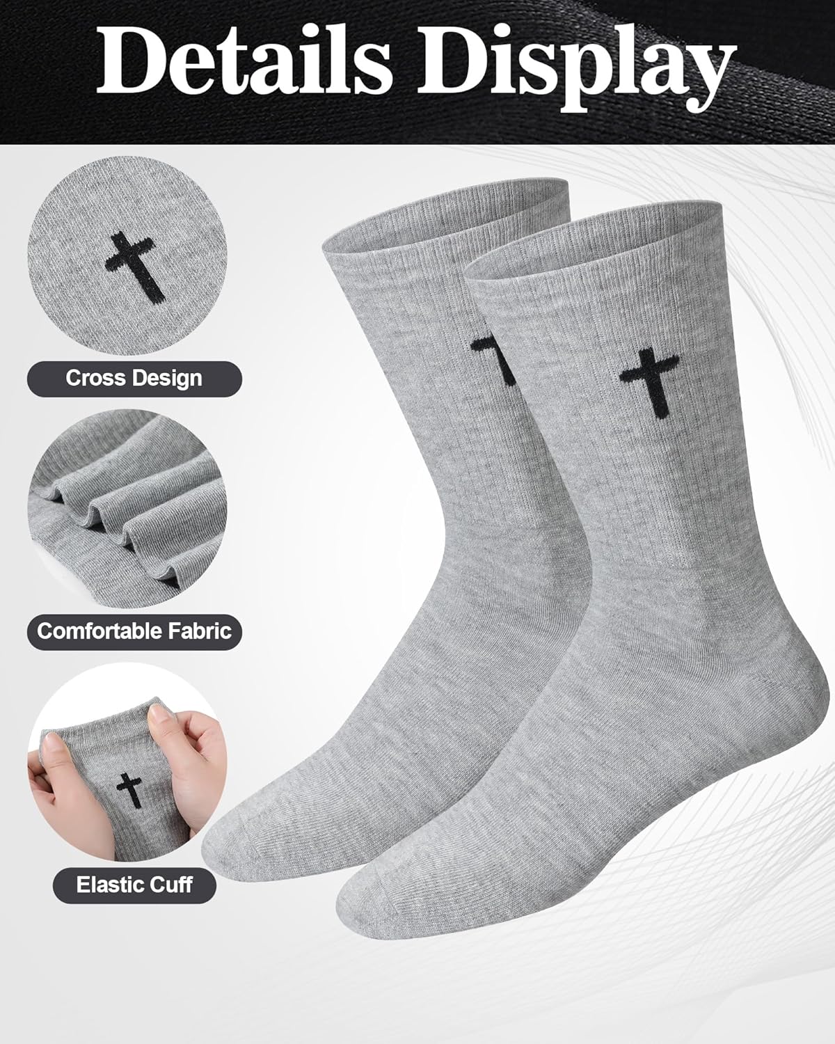 Shihanee 12 Pairs Cross Socks for Men Religious Christian Pastor Elastic Crew Socks Christian Gifts for Men - Image 4