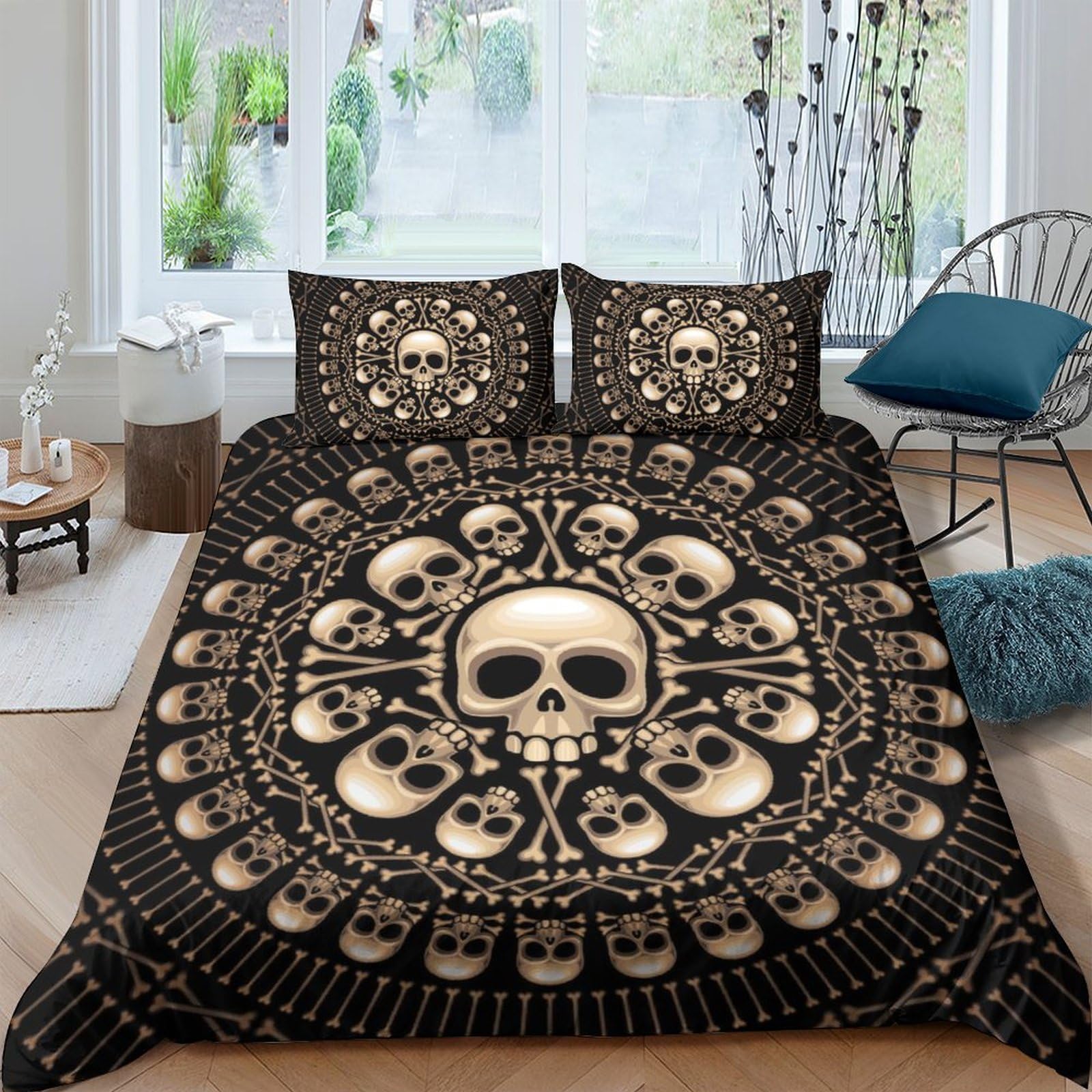 Ctjqhvkz Style-9 3D Printed Skull Mandala Fitted Sheet Microfiber Soft Breathable Gothic Bed Cover For Bedroom Dorm Mattress Protection Decor Single（135X200cm）