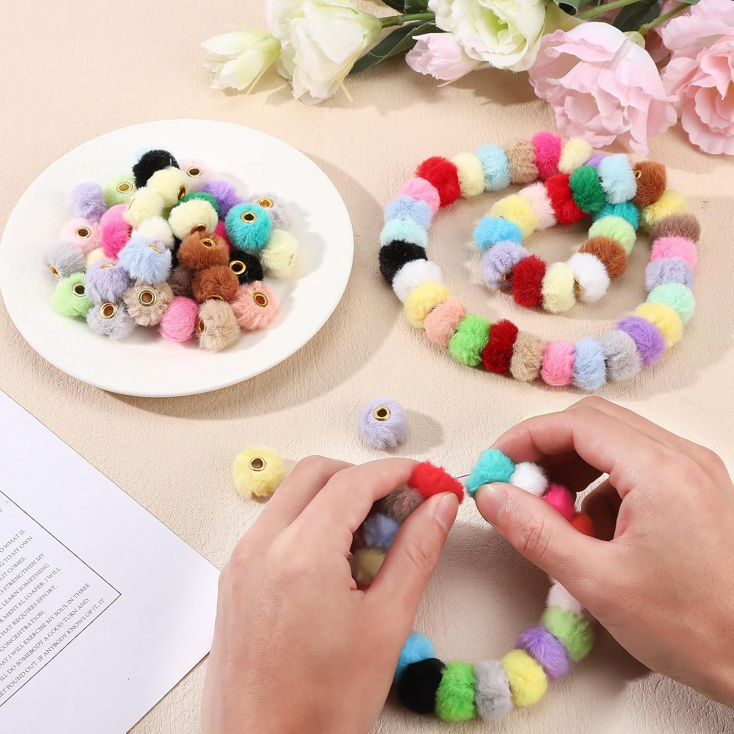 100 Mixed Color Pom Poms Beads, 0.8 Inch, Faux Fur, Round, Loose Beads for DIY Jewelry Making, Crafts Accessories - Image 4