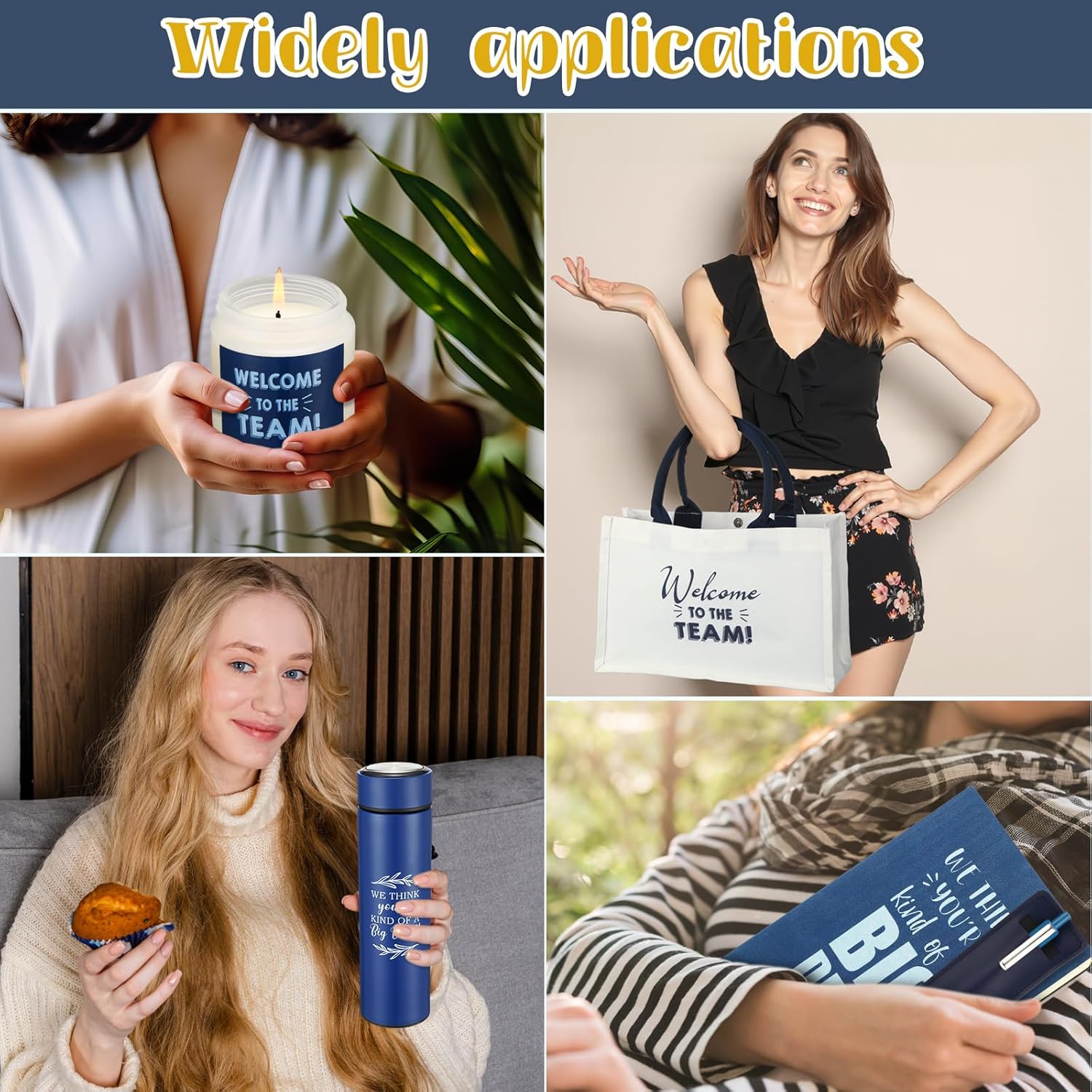 Thenshop 6 Pcs Welcome to the Team Gift Set, New Employee Welcome Gifts Including Tote Bag, Notebook, Pen, Scented Candle, Tumbler, and Pen Cover for Men Women New Employees, Coworkers (Dark Blue)