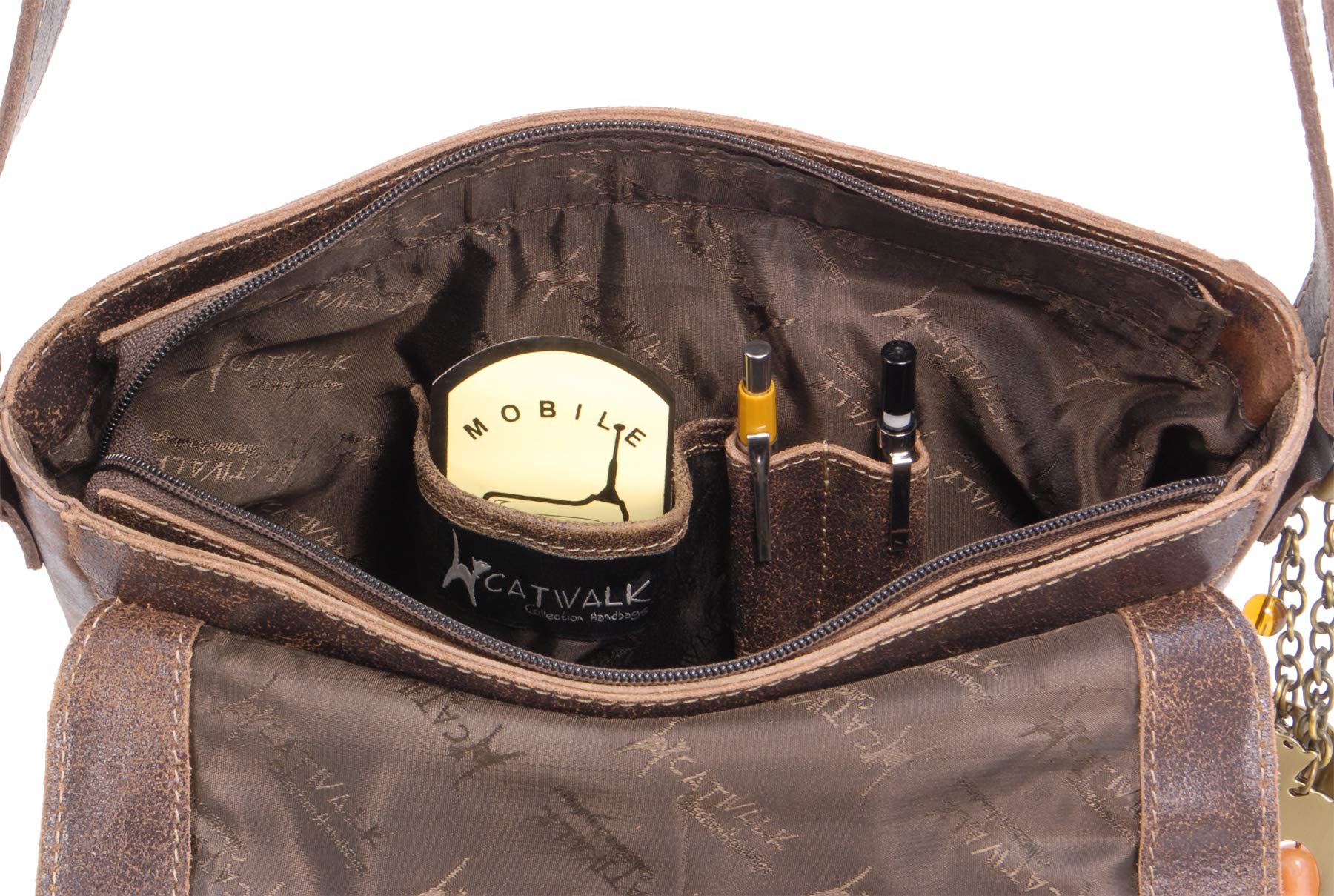 Catwalk Collection Handbags - Borsa a Tracolla in Pelle Invecchiata - Messenger Bag Media da Donna - Borsa da Giorno Formato A5 - Sabine M
