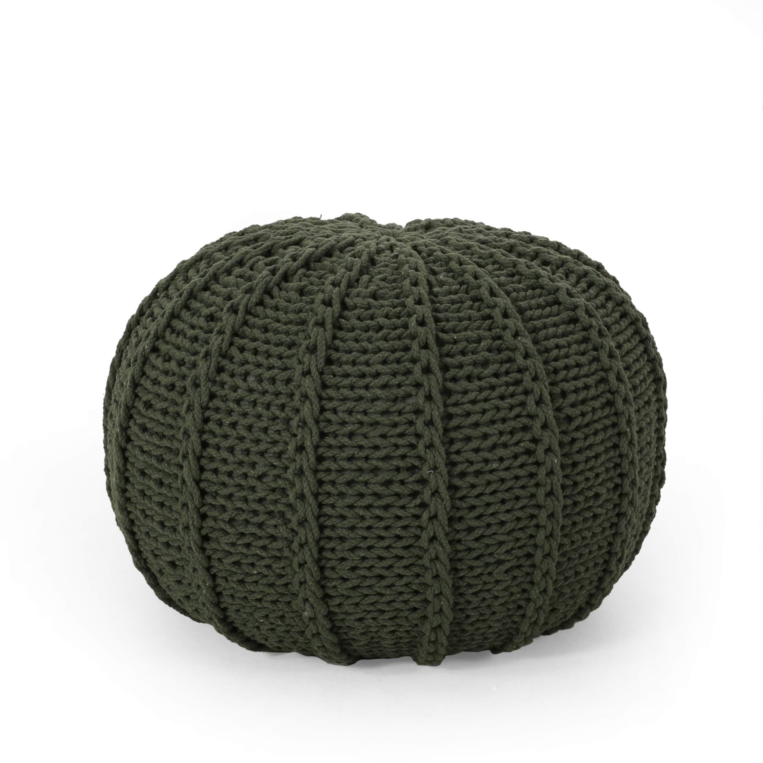 Christopher Knight Home Corisande Modern Knitted Cotton Round Pouf, Green