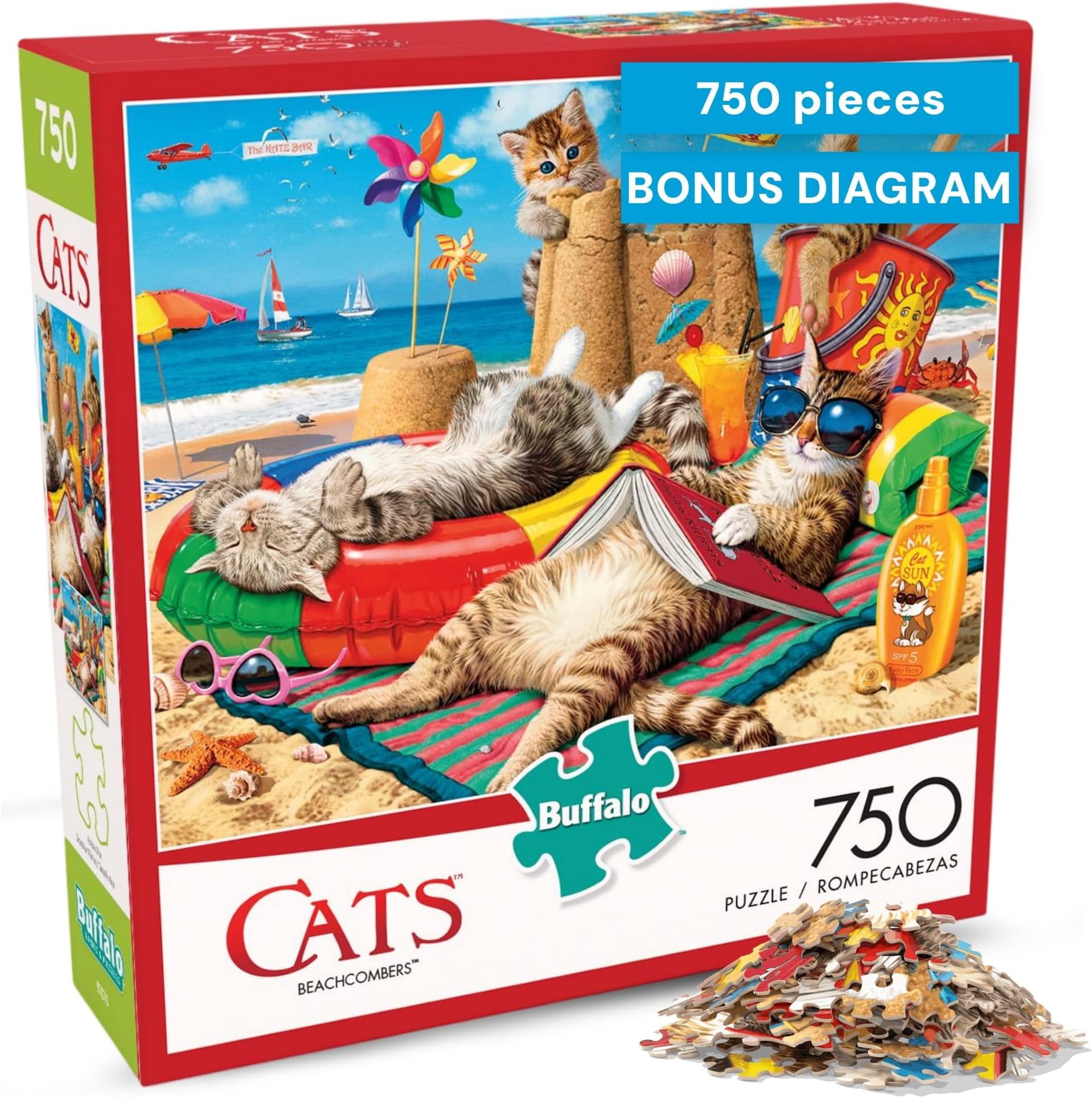 Buffalo Games - Steve Read - Beachcombers - 750 Piece Jigsaw Puzzle for Adults - Summer Cats Beach Scene with Poster, Challenging and Fun 750 Piece Puzzle