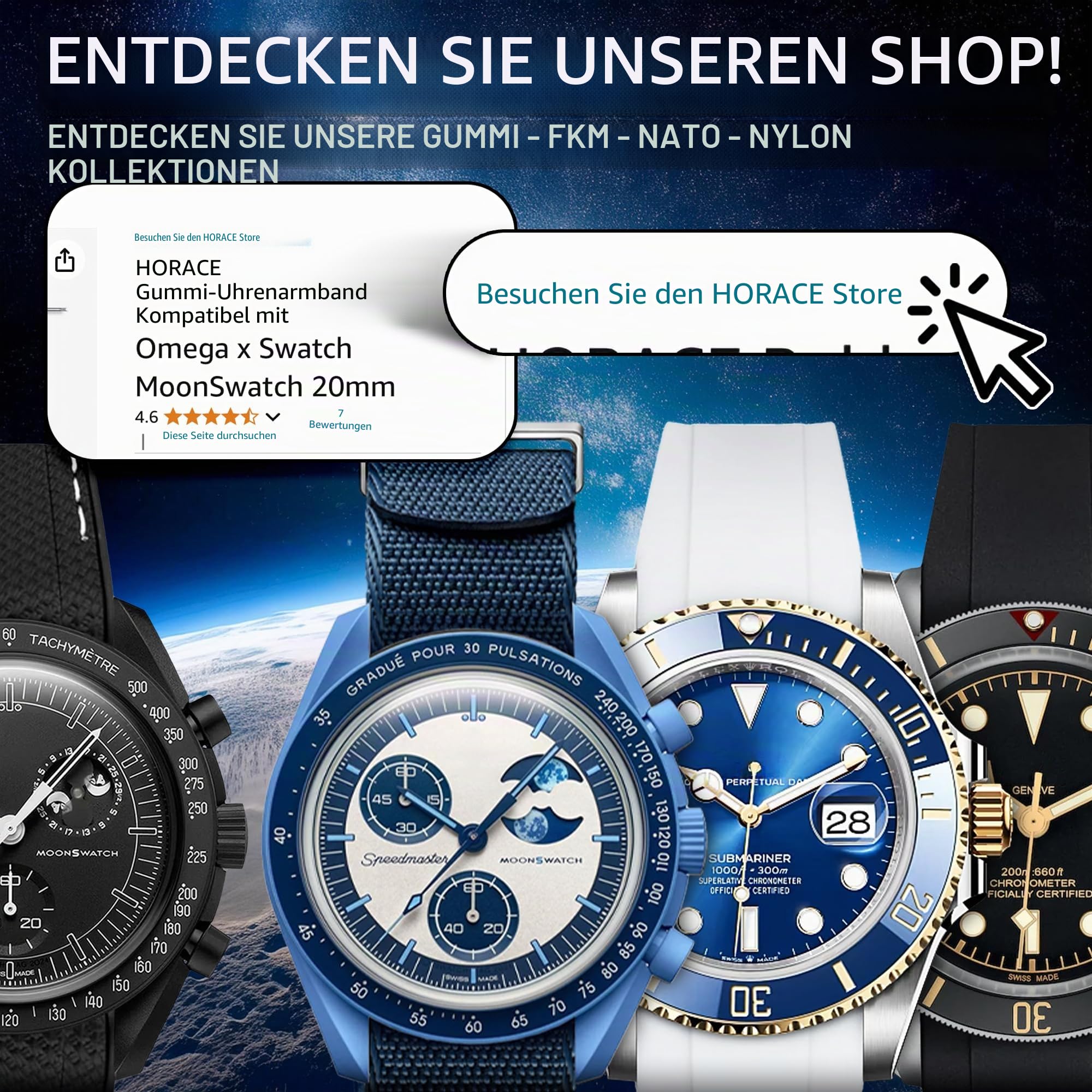 HORACE Uhrenarmband 20 mm aus Premium FKM-Kautschuk – Weich, Wasserdicht & Langlebig – Kompatibel mit Rolex Submariner 40mm