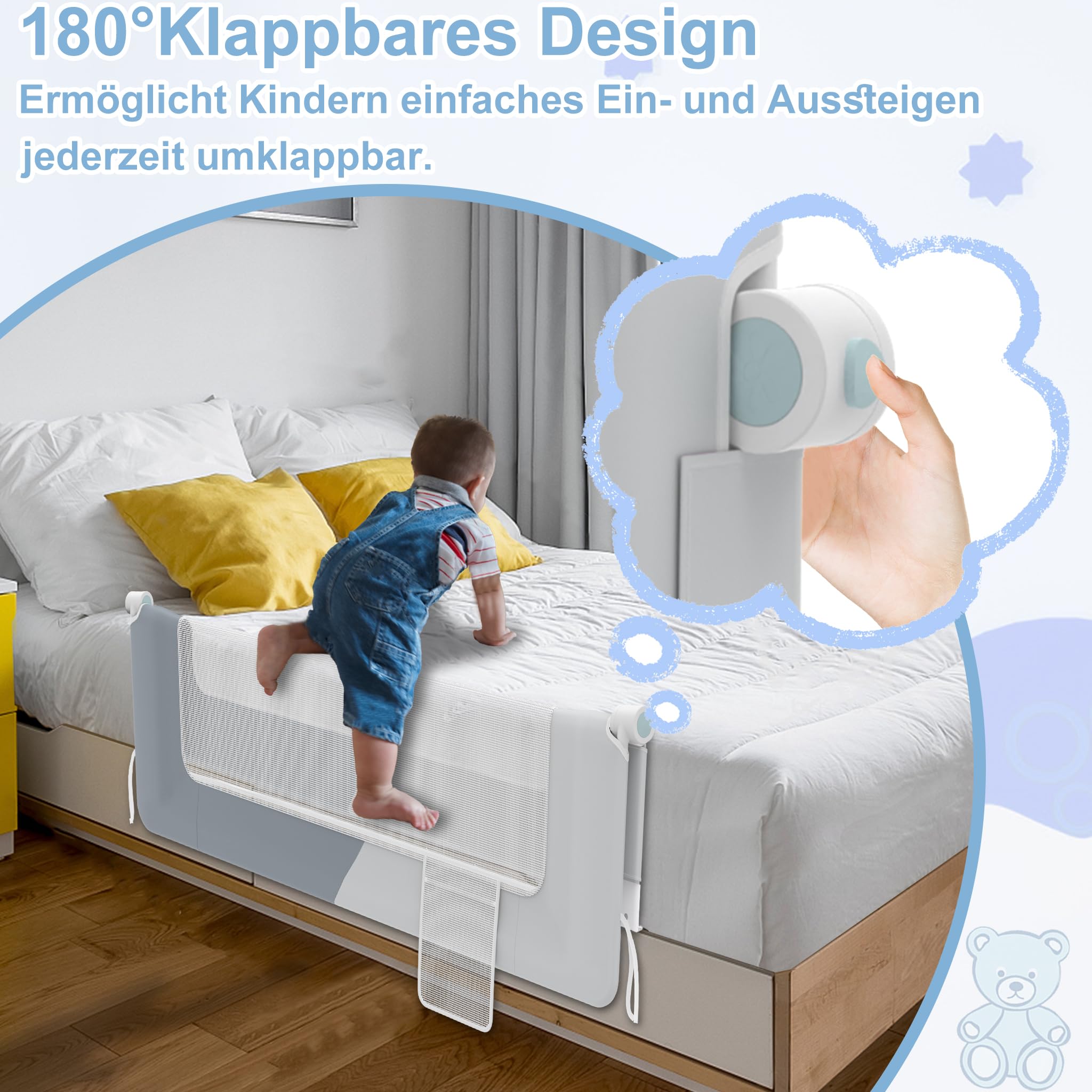Barriera protezione letto 130 cm pieghevole JANE U53 Lazuli Blue