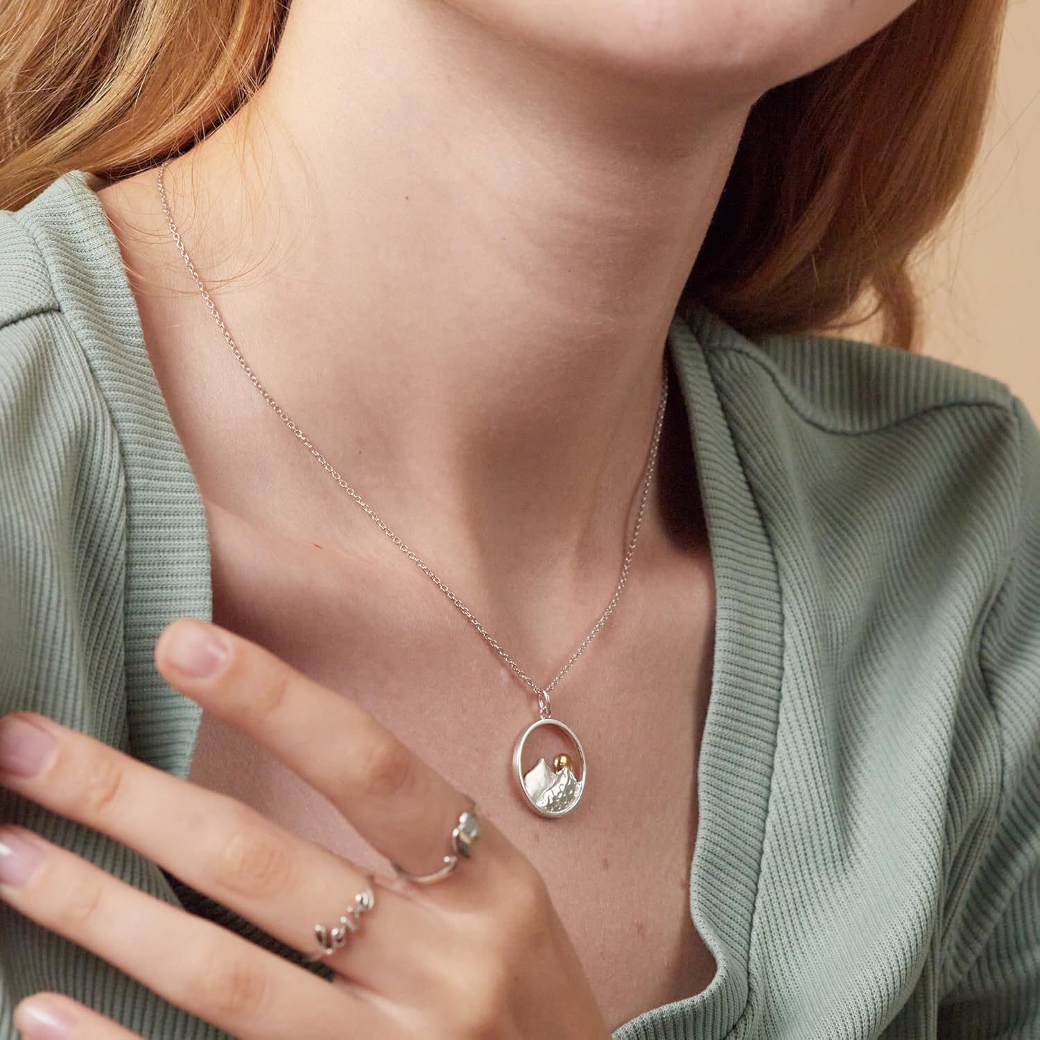 Boma Jewelry Sterling Silver Mountain Necklace with 14KT Gold Vermeil Sun Pendant Necklace, 18 Inches - Image 4