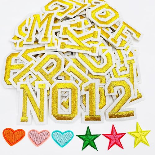 Miniatura 16 de Jongdari Parches para planchar con letras y números para ropa, parches bordados de 2 pulgadas con letras del alfabeto para chaqueta letterman