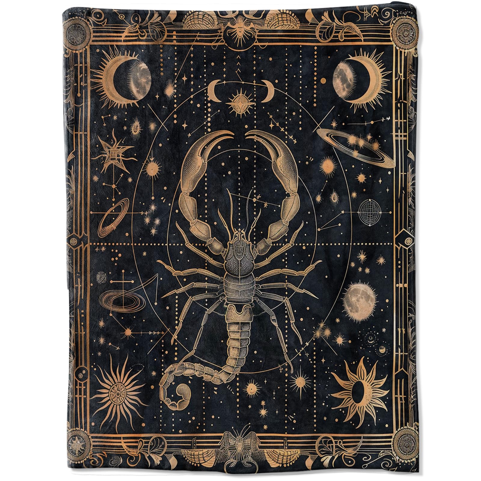 Fifbird Girls Blanket-13 Flannel Fleece Blanket Flannel With Intricate Scorpio Design Featuring Golden Scorpion Celestial Symbols And A Dark Starry Background Ch Throw Blankets