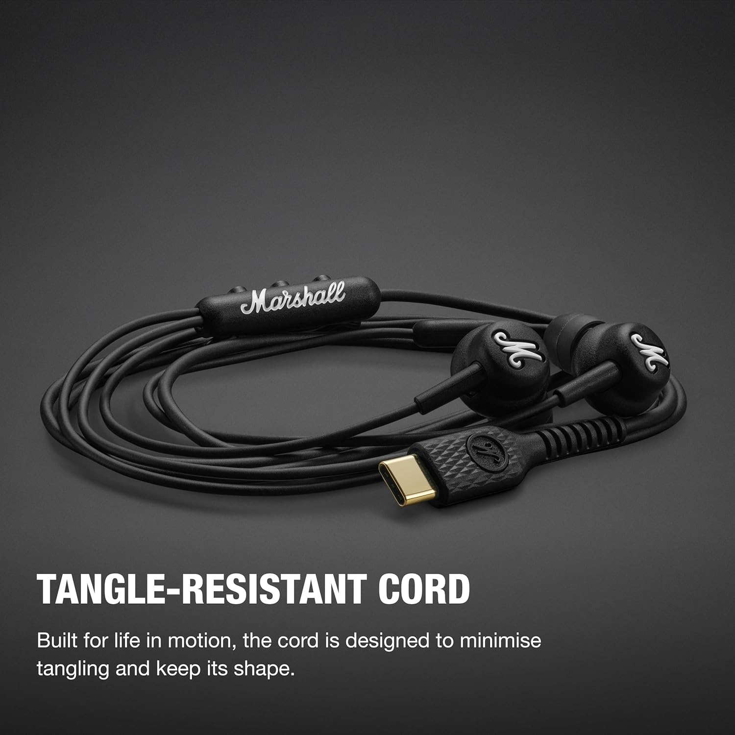 Marshall Mode USB-C Wired Earbuds – Built-in Microphone, Customisable Fit, Tangle-Resistant Cord and Dynamic Drivers | Voice Assistant | USB Connection