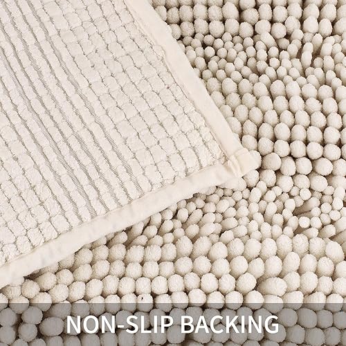 Miniatura 4 de TENGTENGLINK - Tapetes de felpilla gruesa y suave para baño, tapetes de ducha y puerta antideslizantes ultra absorbentes (blanco marfil, 24x36