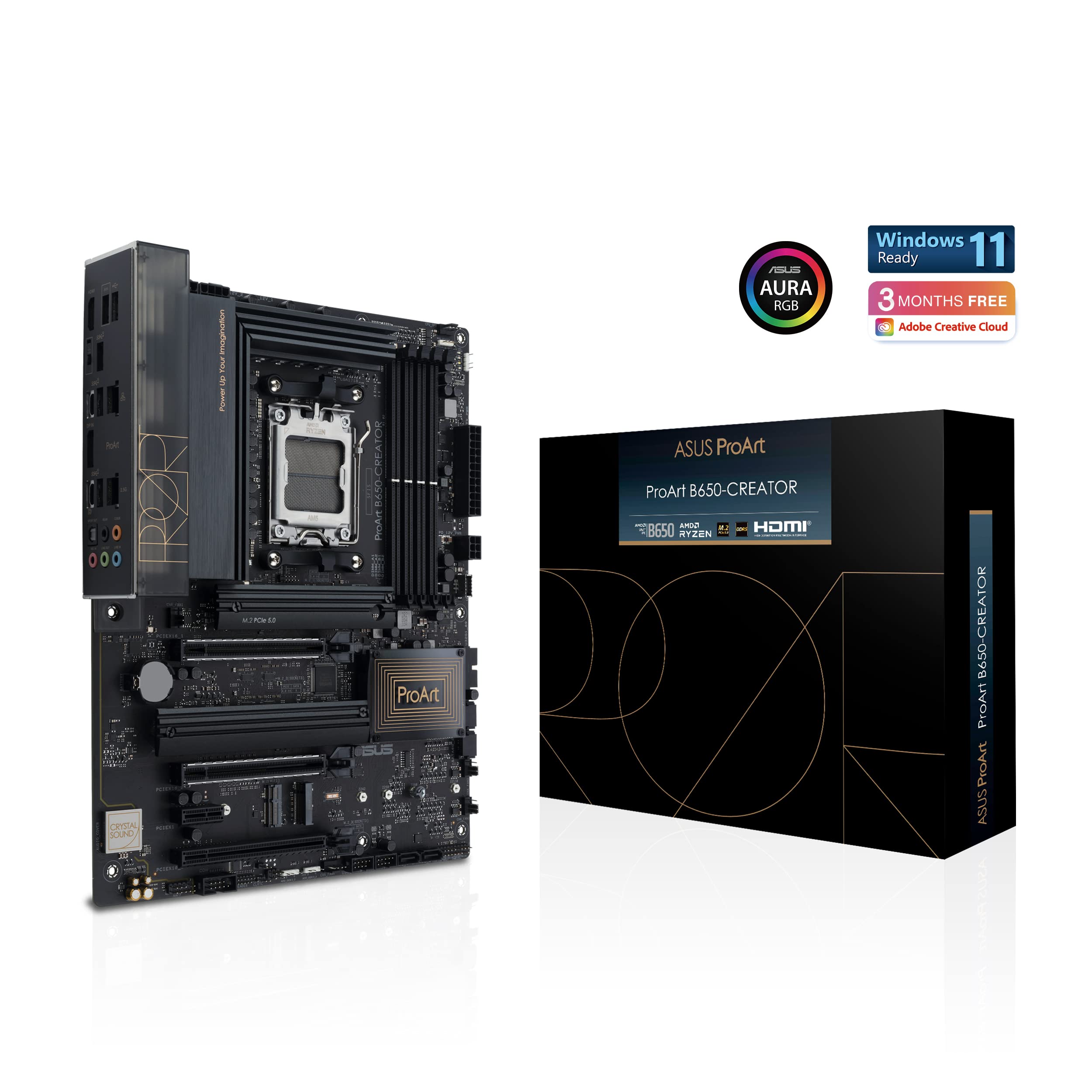 ASUS ProArt B650-CREATOR - Placa Base AMD Ryzen AM5 ATX (VRM de 12+2 Fases (60A), PCIe 5.0 M.2, DDR5, 2.5 GB & 1 GB LAN, USB-C DisplayPort, 3 Ranuras M.2, USB4)