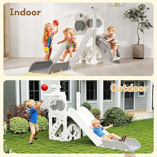 Miniatura 8 de Tobogán 8 en 1, tobogán interior para niños pequeños de 1 a 3 años y juego para interiores y exteriores, con almacenamiento, escalador, telescopio,